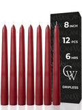 CANDWAX 8 Inch Taper Candles Burgundy Decor Unscented Candle Sticks 12 Pack