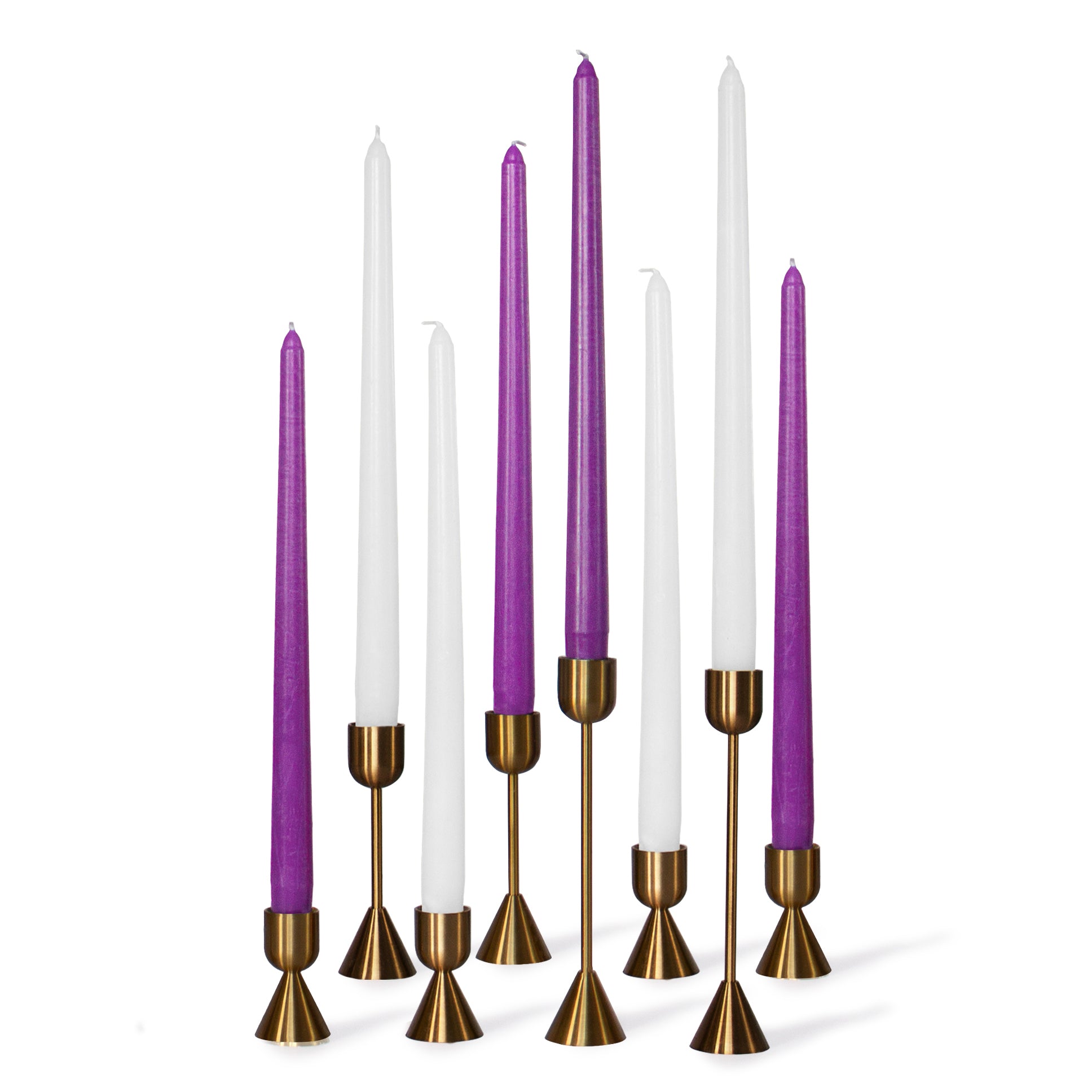 Bundle - White & Purple 12" Taper Candles - 8 Pack