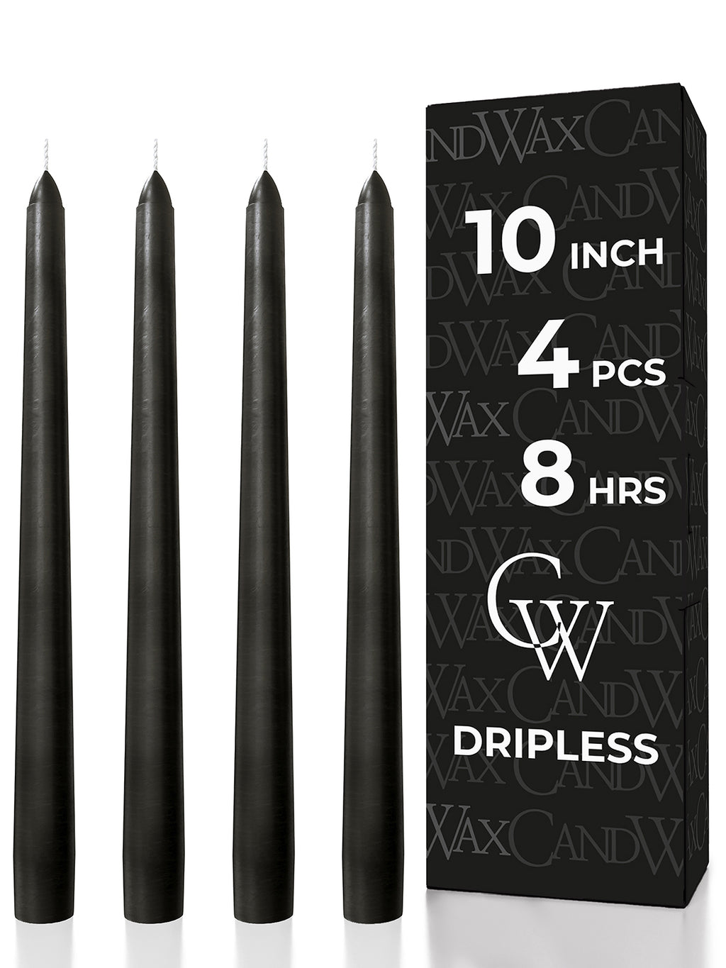 CANDWAX Coal Black Taper Candles - 4 pack