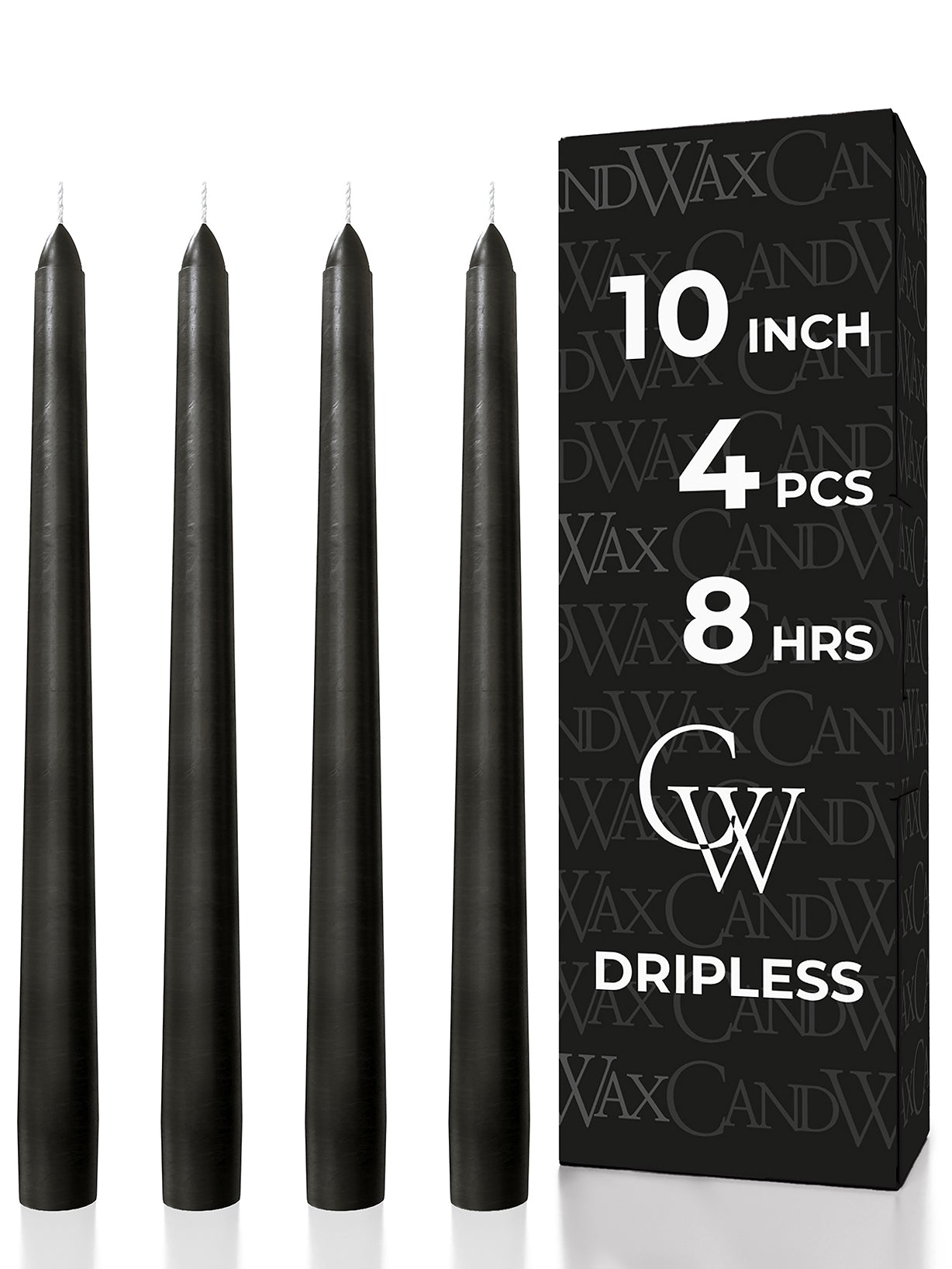 CANDWAX Coal Black Taper Candles - 4 pack