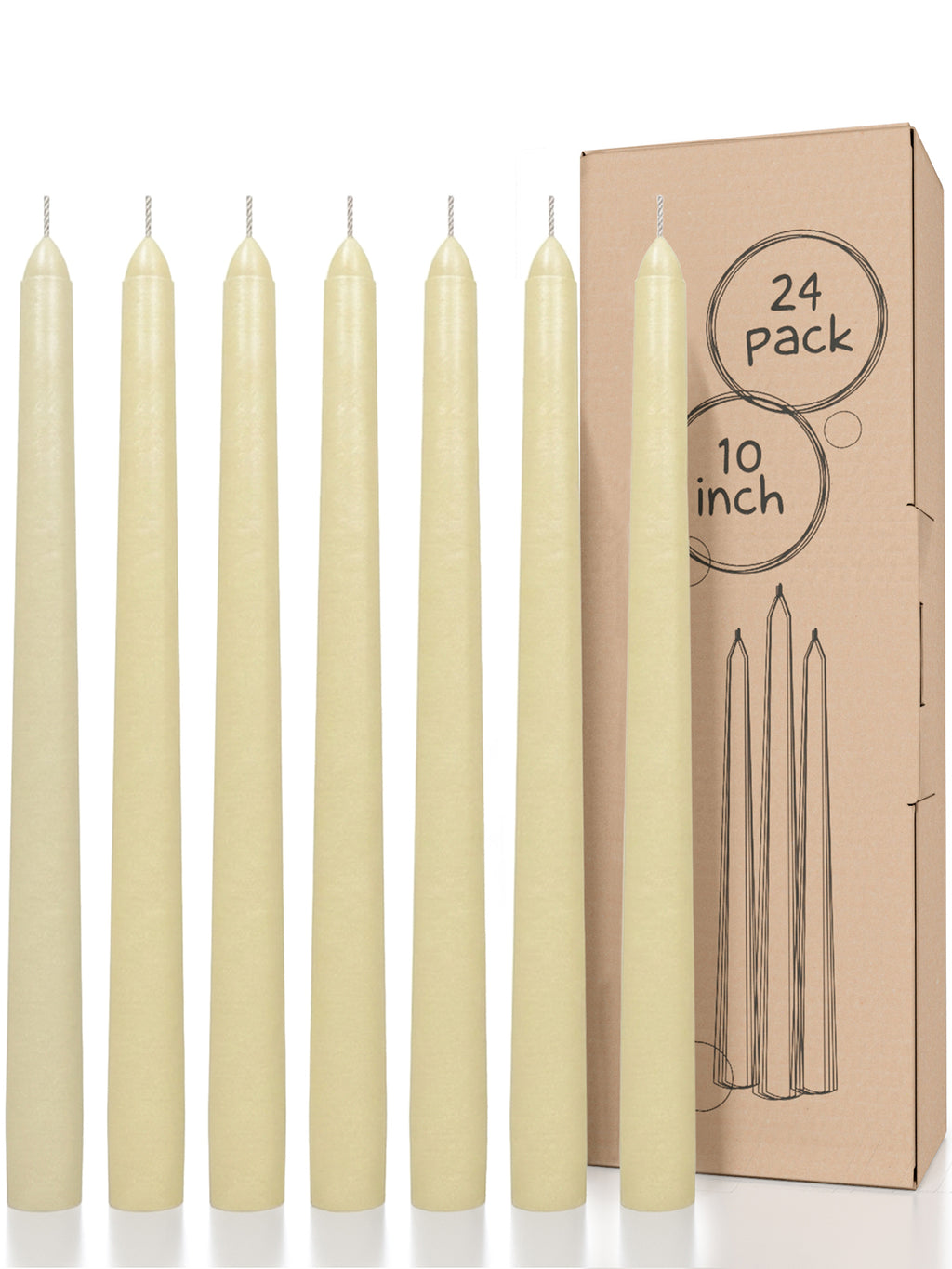 CANDWAX Ivory Taper Candles - 24 pack