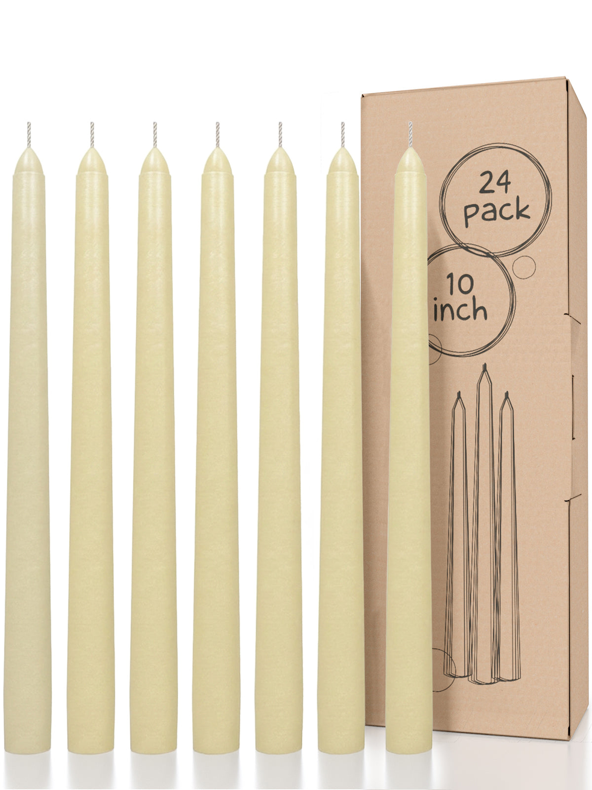 CANDWAX Ivory Taper Candles - 24 pack