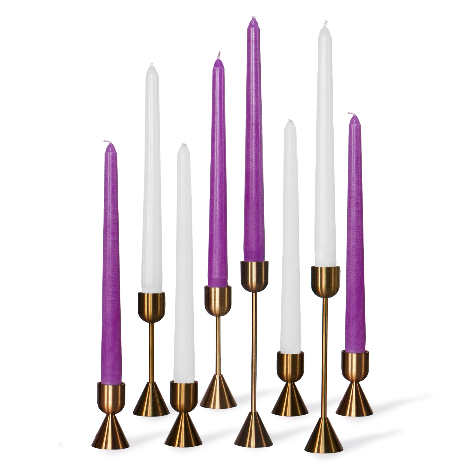 Bundle - White & Purple 10" Taper Candles - 8 Pack