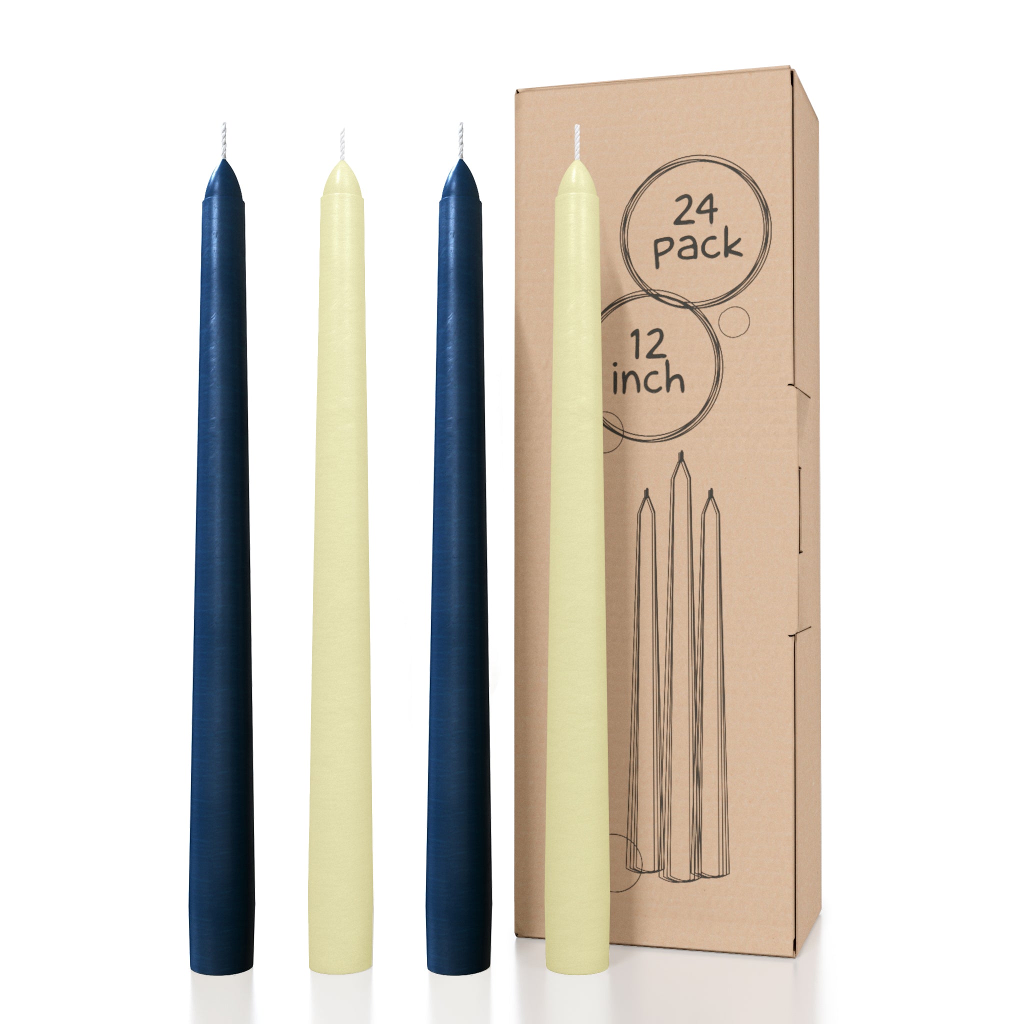Bundle - Dark Blue & Ivory 12" Taper Candles - 24 Pack