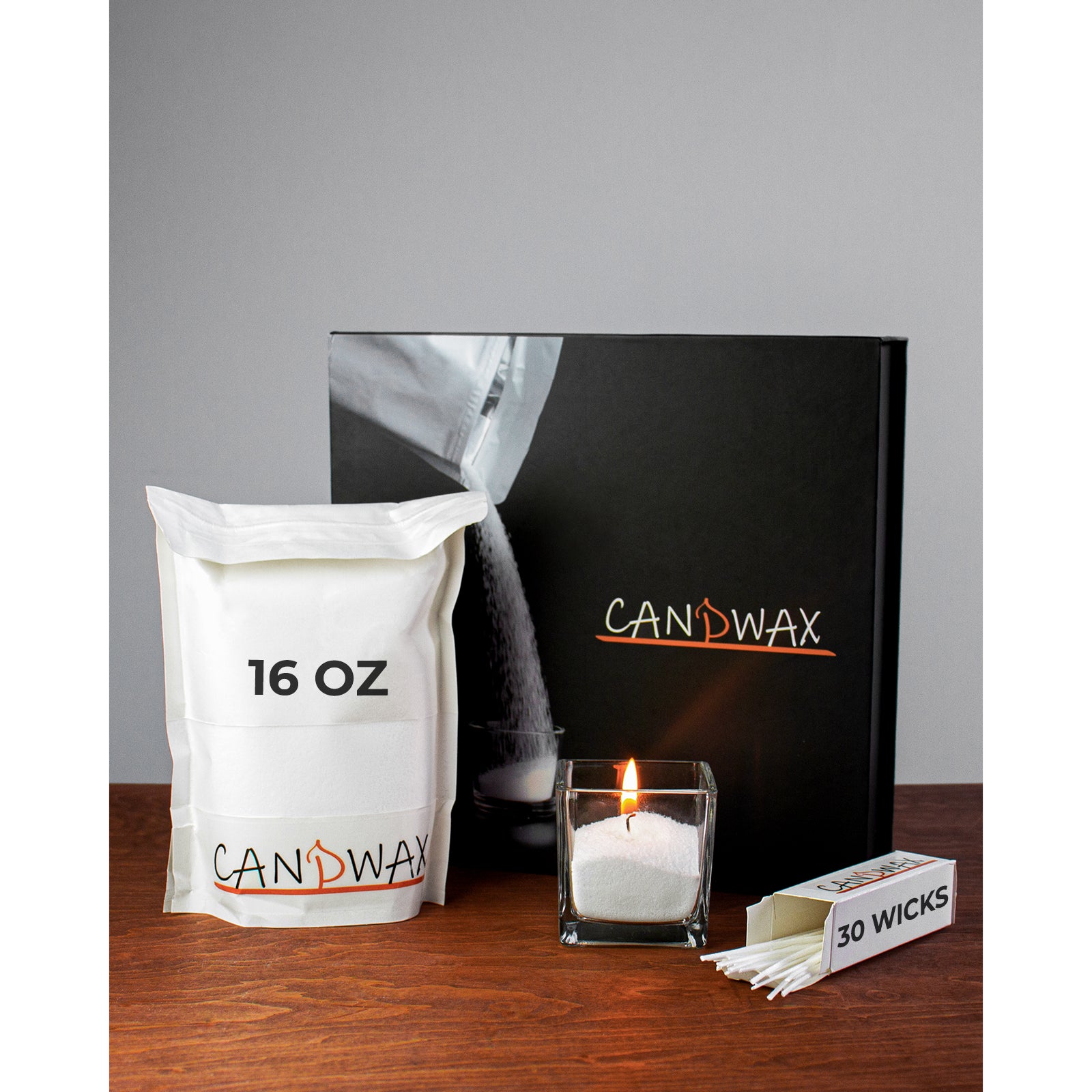 CANDWAX Pearled Candle Wax Sand 16 Oz (450g) - Unscented Plant-Based Smokeless Dripless Gift Powder for Candles - Refillable Candle Pearls with 30 Wicks and a Reusable Glass Container