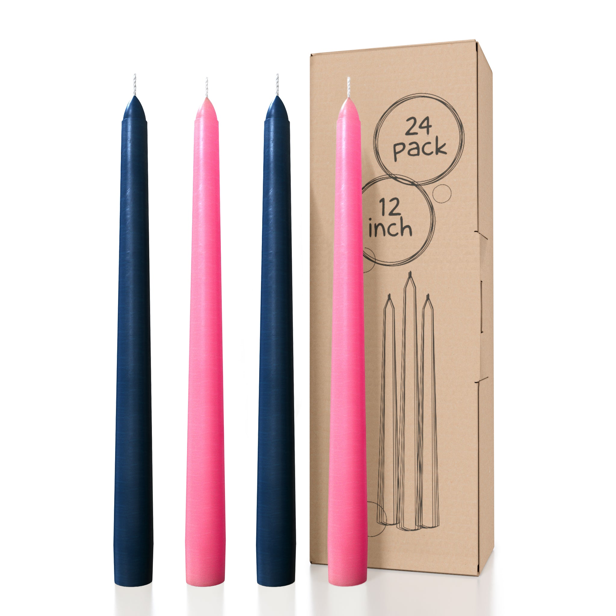 Bundle - Dark Blue & Pink 12" Taper Candles - 24 Pack