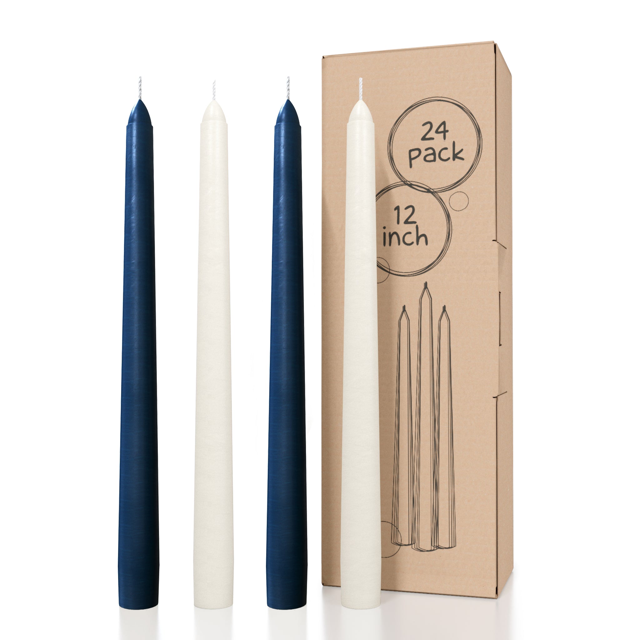 Bundle - Dark Blue & White 12' Taper Candles - 24 Pack