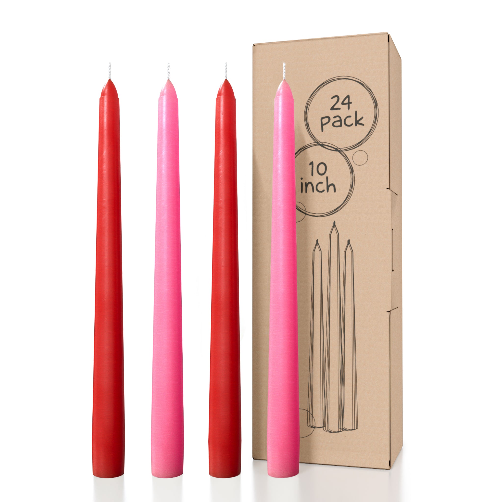 Bundle - Red & Pink 10" Taper Candles - 24 Pack