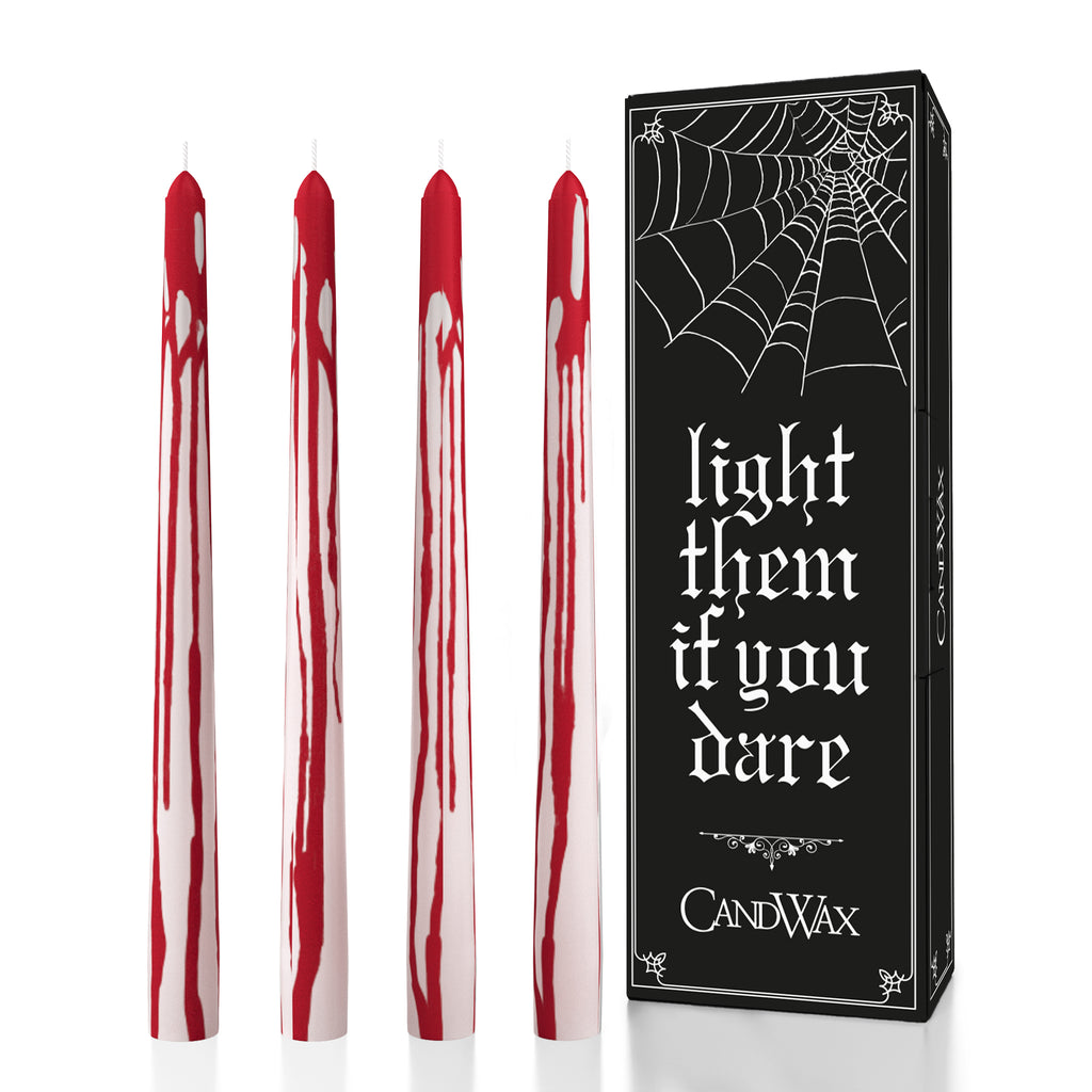 CANDWAX Bloody Red Painted White Taper Candles - 4 pack