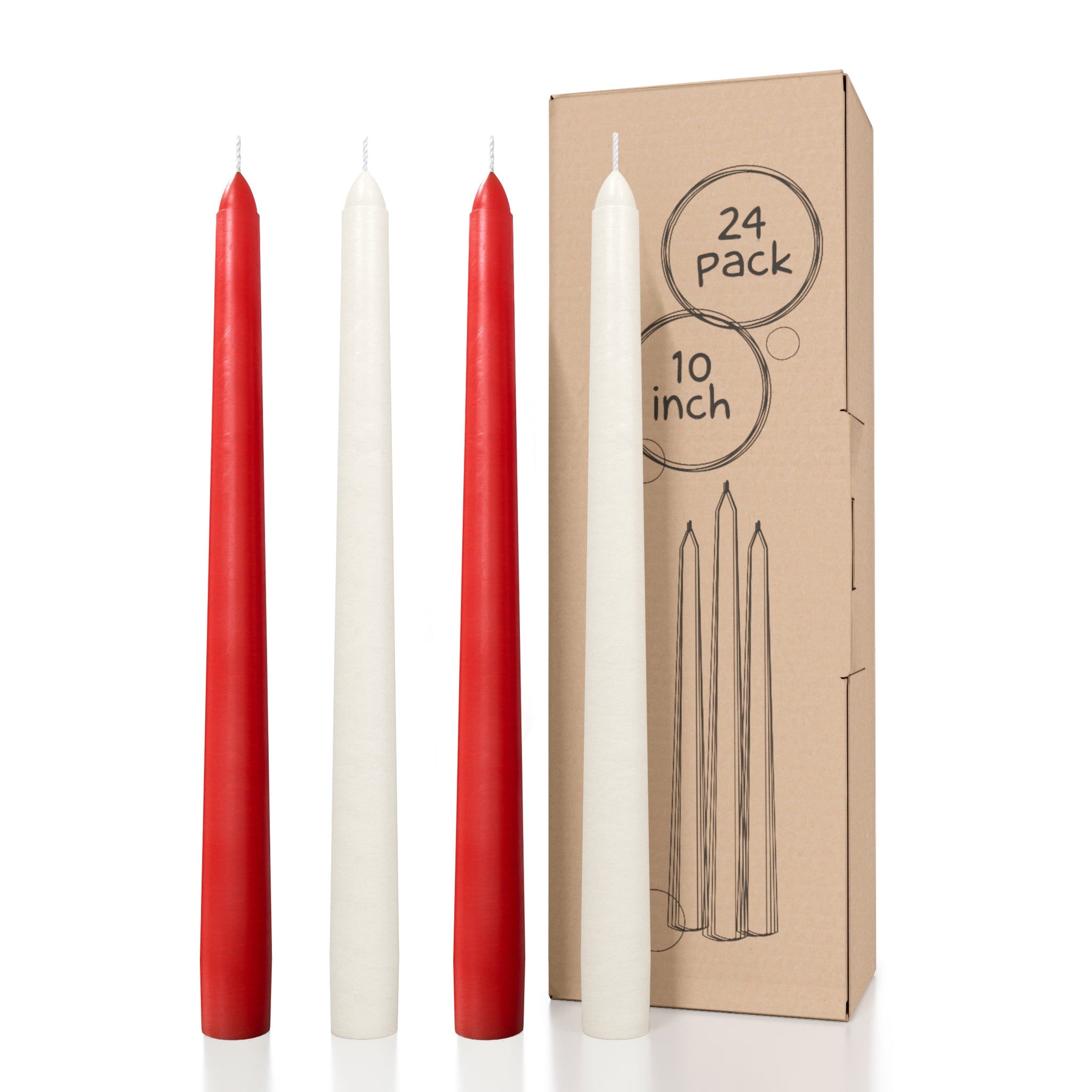Bundle - Red & White 10" Taper Candles - 24 Pack