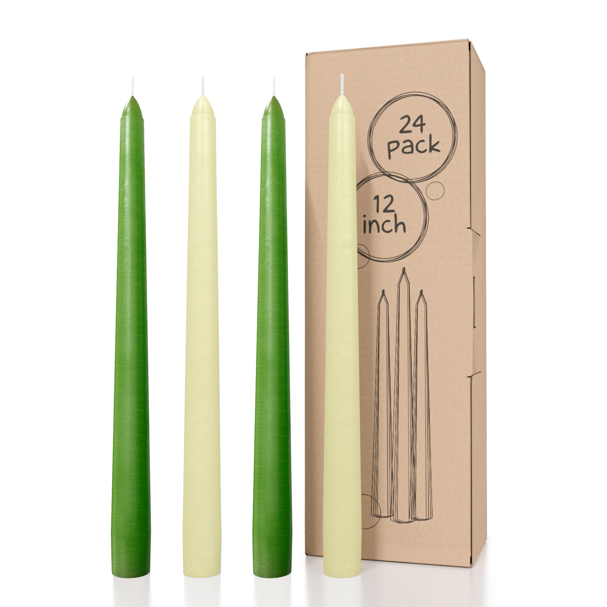 Bundle - Green & Ivory 12" Taper Candles - 24 Pack