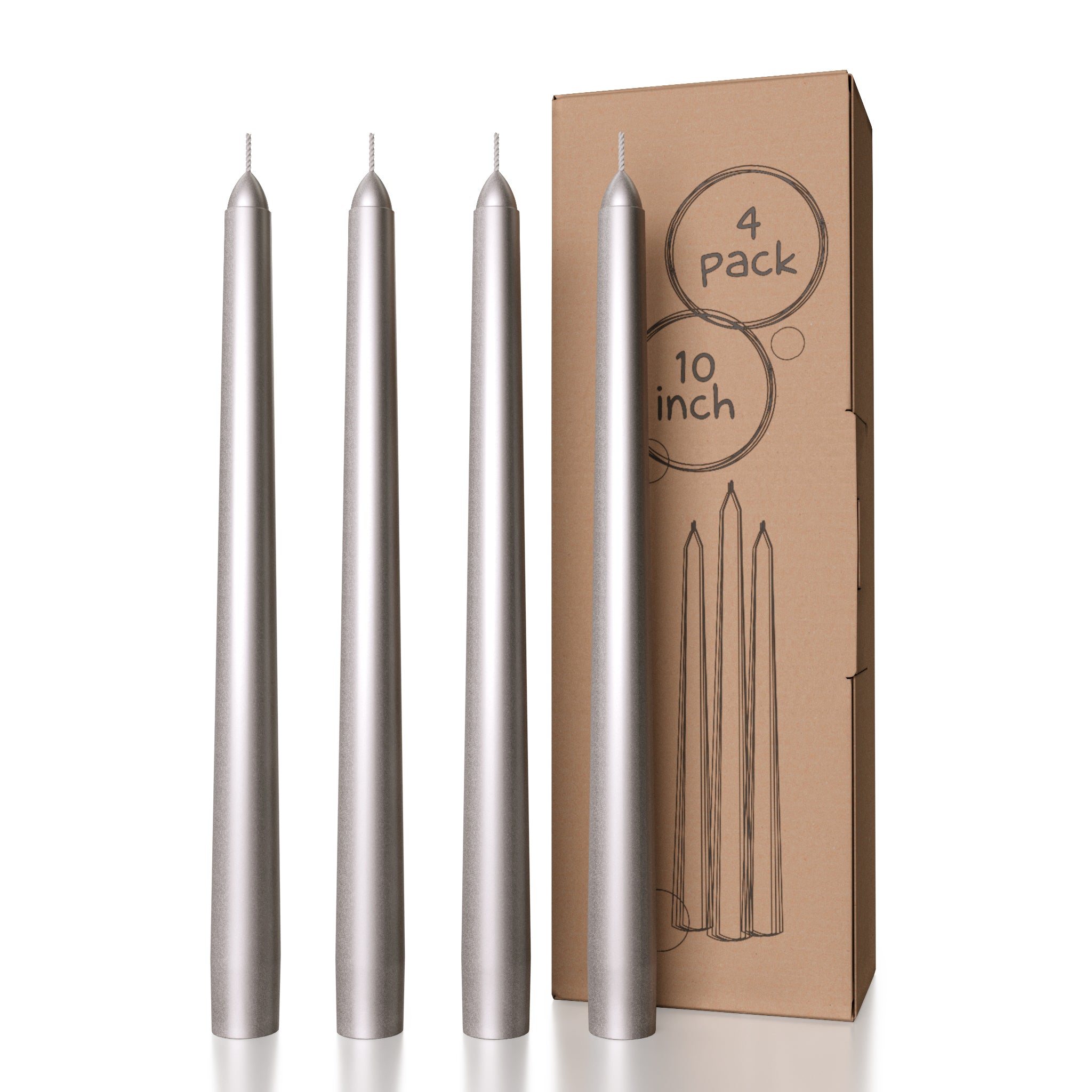 CANDWAX Silver Taper Candles - 4 pack