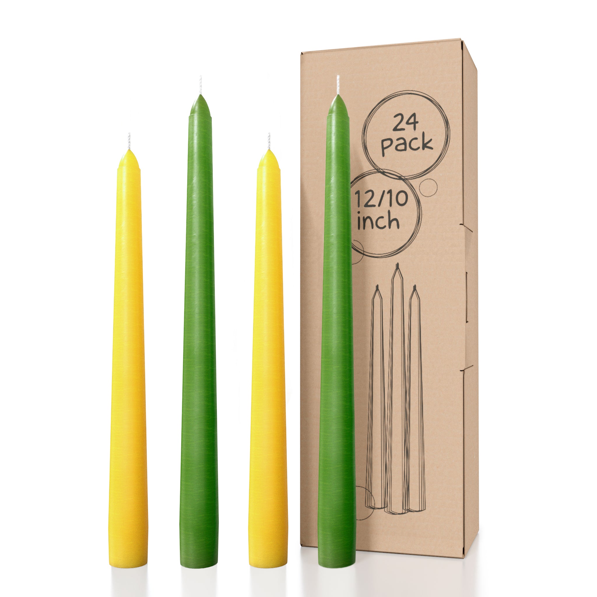Bundle - Green 12" & Yellow 10" Taper Candles - 24 Pack