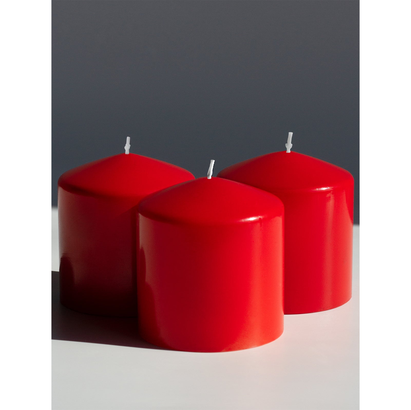 Candwax 3x3 Pillar Candles Set of 3 - Red Christmas Candles Pillar - 40-Hour Burn Time Self-Extinguishing Long Lasting Candles for Home Decor - Cone-Top Unscented Candles Pillar Red