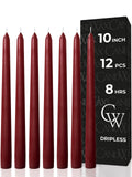 CANDWAX Burgundy Taper Candles - 12 Pack