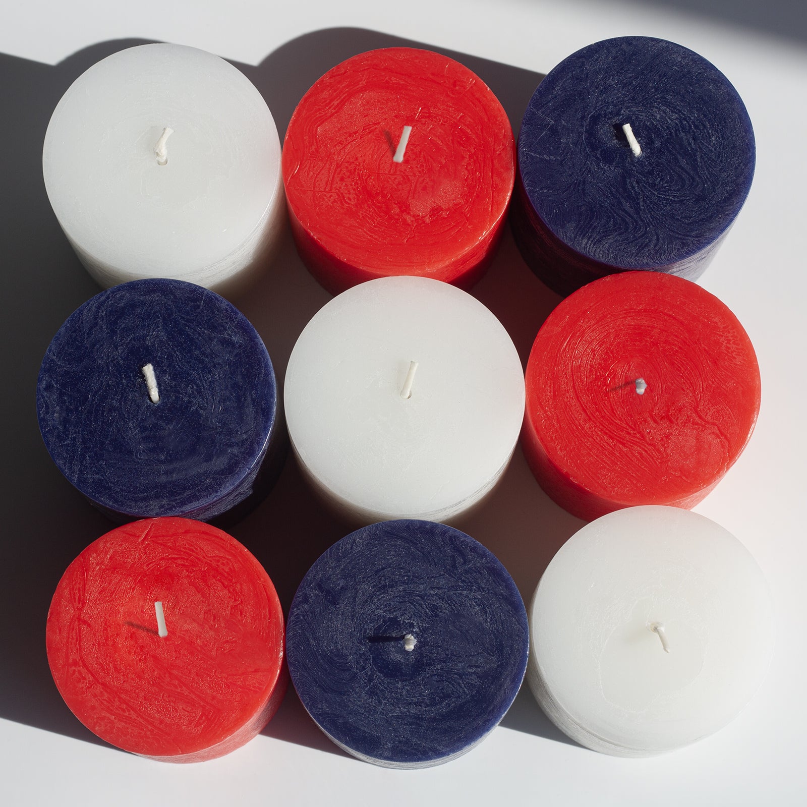 Bundle - White, Dark Blue & Red 4" Pillar Candles