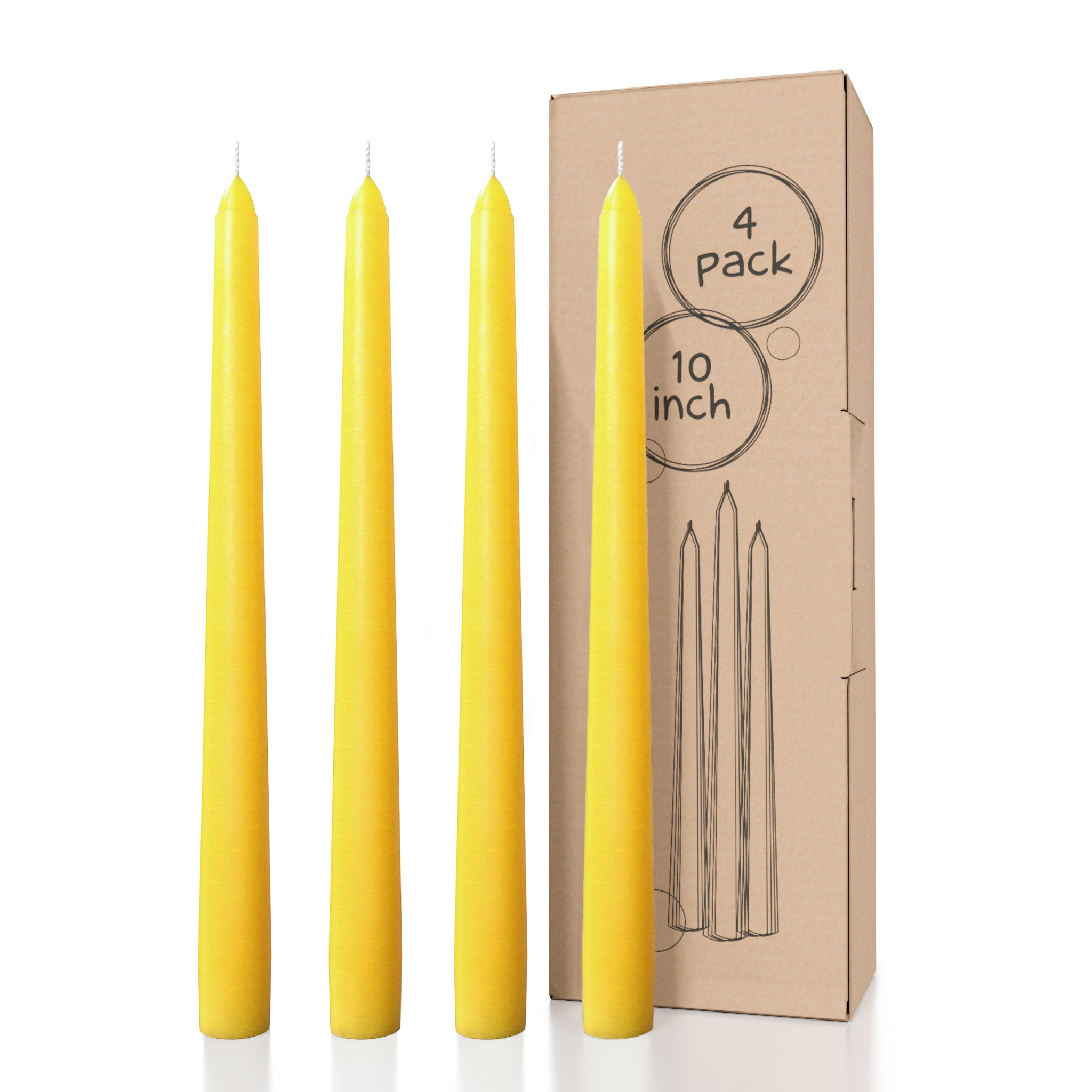 CANDWAX Yellow Taper Candles - 4 pack