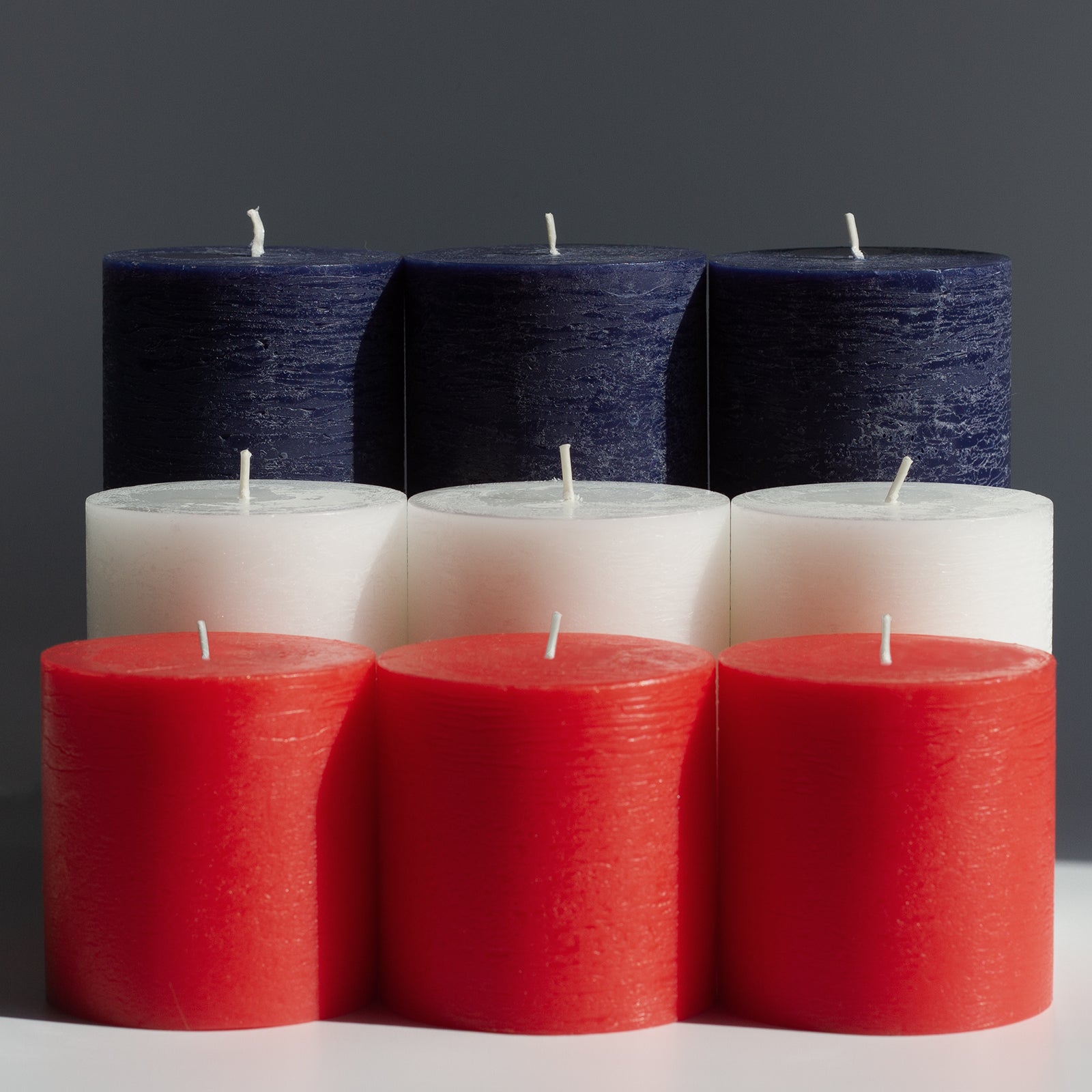 Bundle - Dark Blue 6", White 4" & Red 3" Pillar Candles