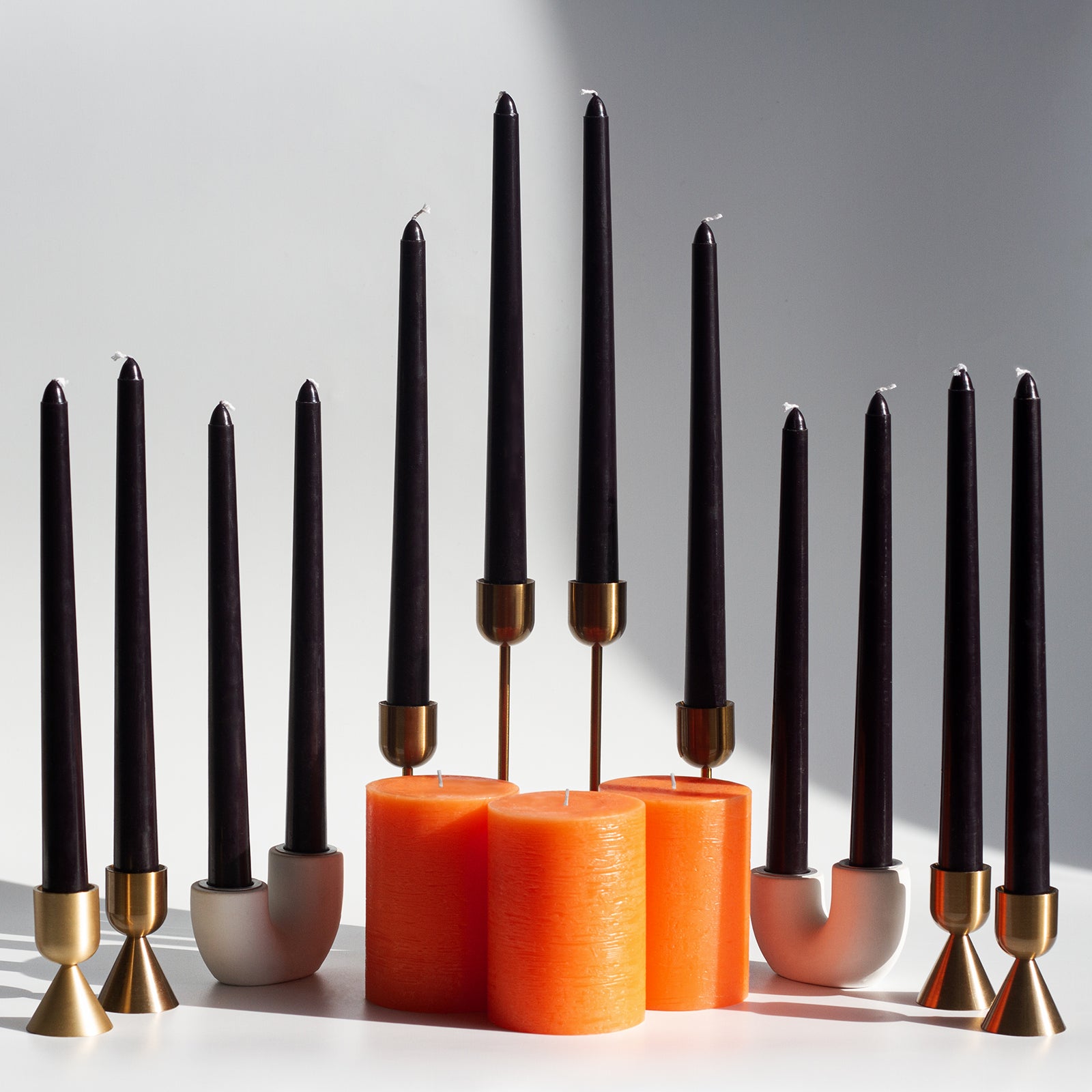 Bundle - Orange 4" Pillar & Black 10" Taper Candles