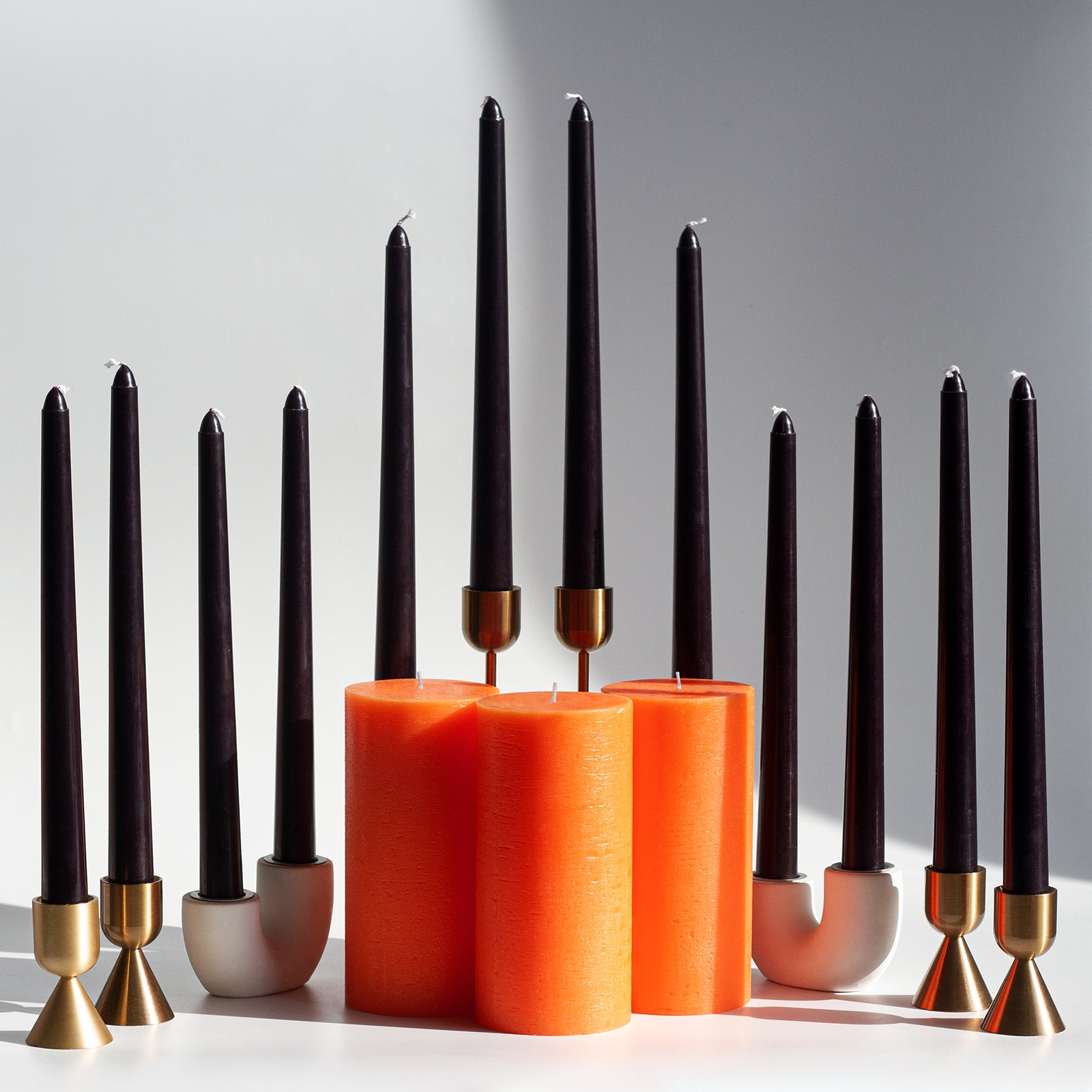 Bundle - Orange 4" Pillar & Black 12" Taper Candles