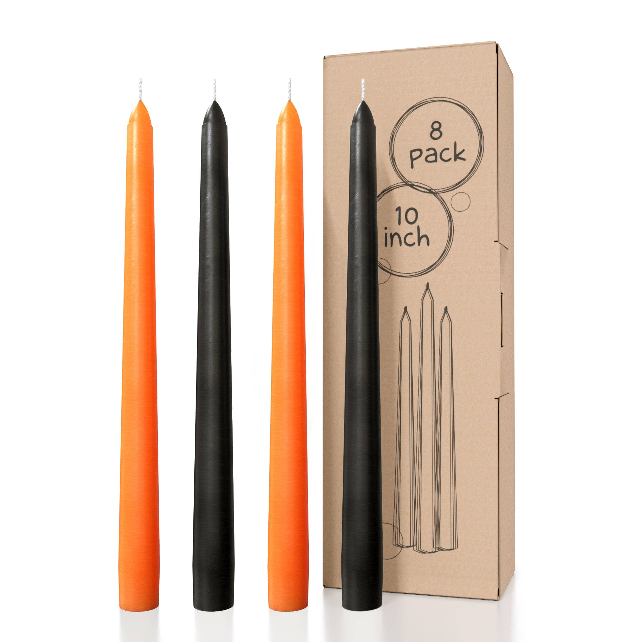 Bundle - Black & Orange 10" Taper Candles - 8 Pack