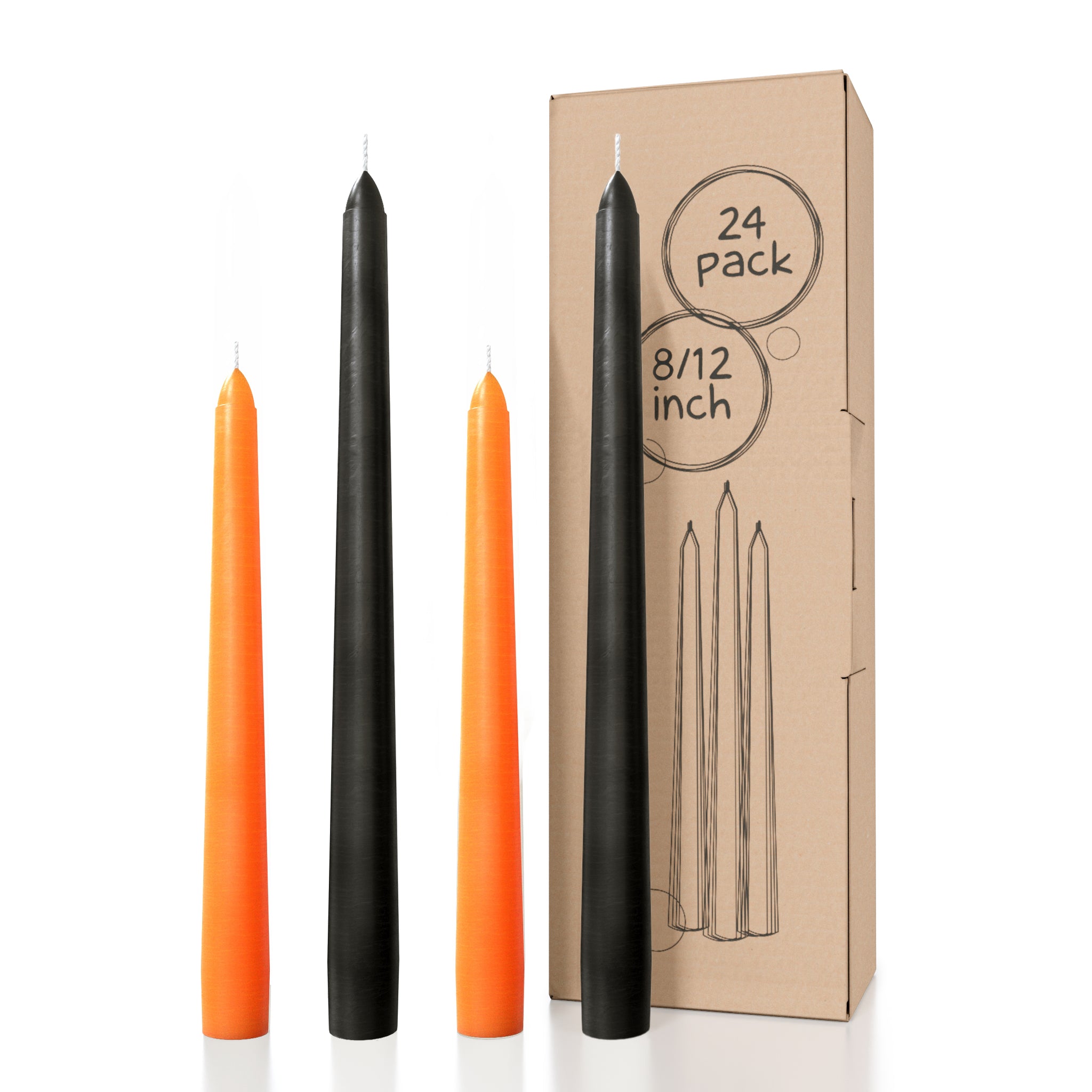 Bundle - Black 12" & Orange 8" Taper Candles - 24 Pack