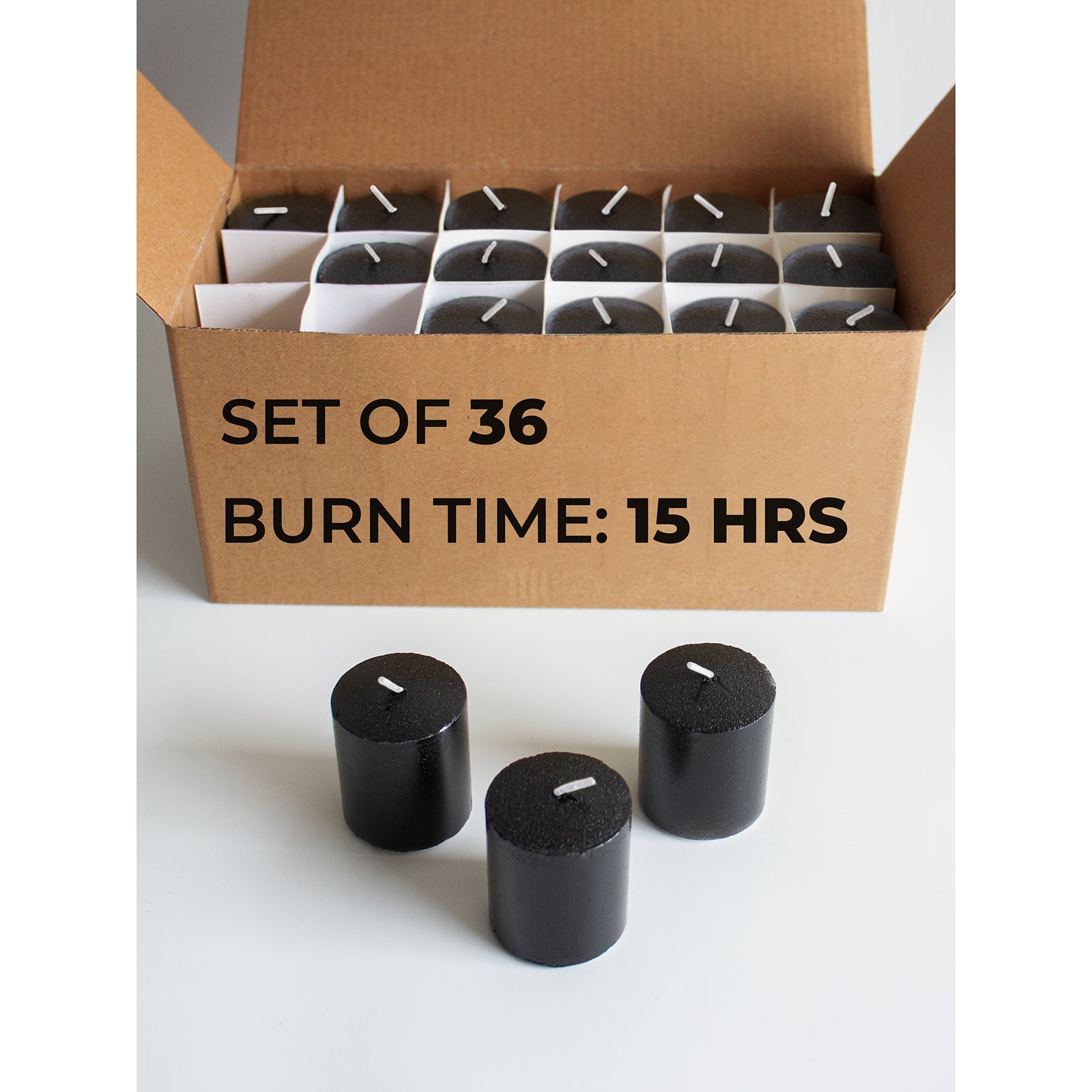CANDWAX 15 Hour Black Votive Candles Set of 36
