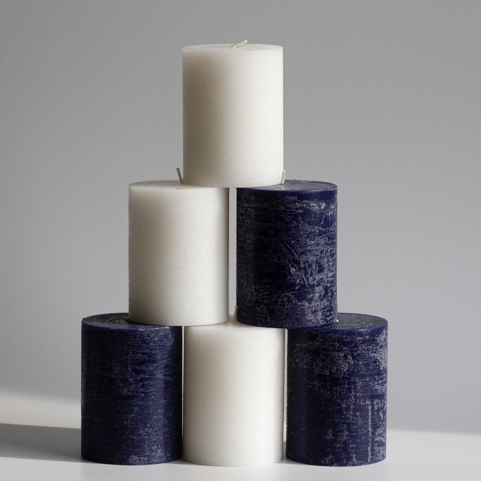 Bundle - Dark Blue & White 4" Pillar Candles