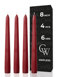 CANDWAX 8 inch Burgundy Taper Candles - 4 Pack Candle Sticks for Home Decor