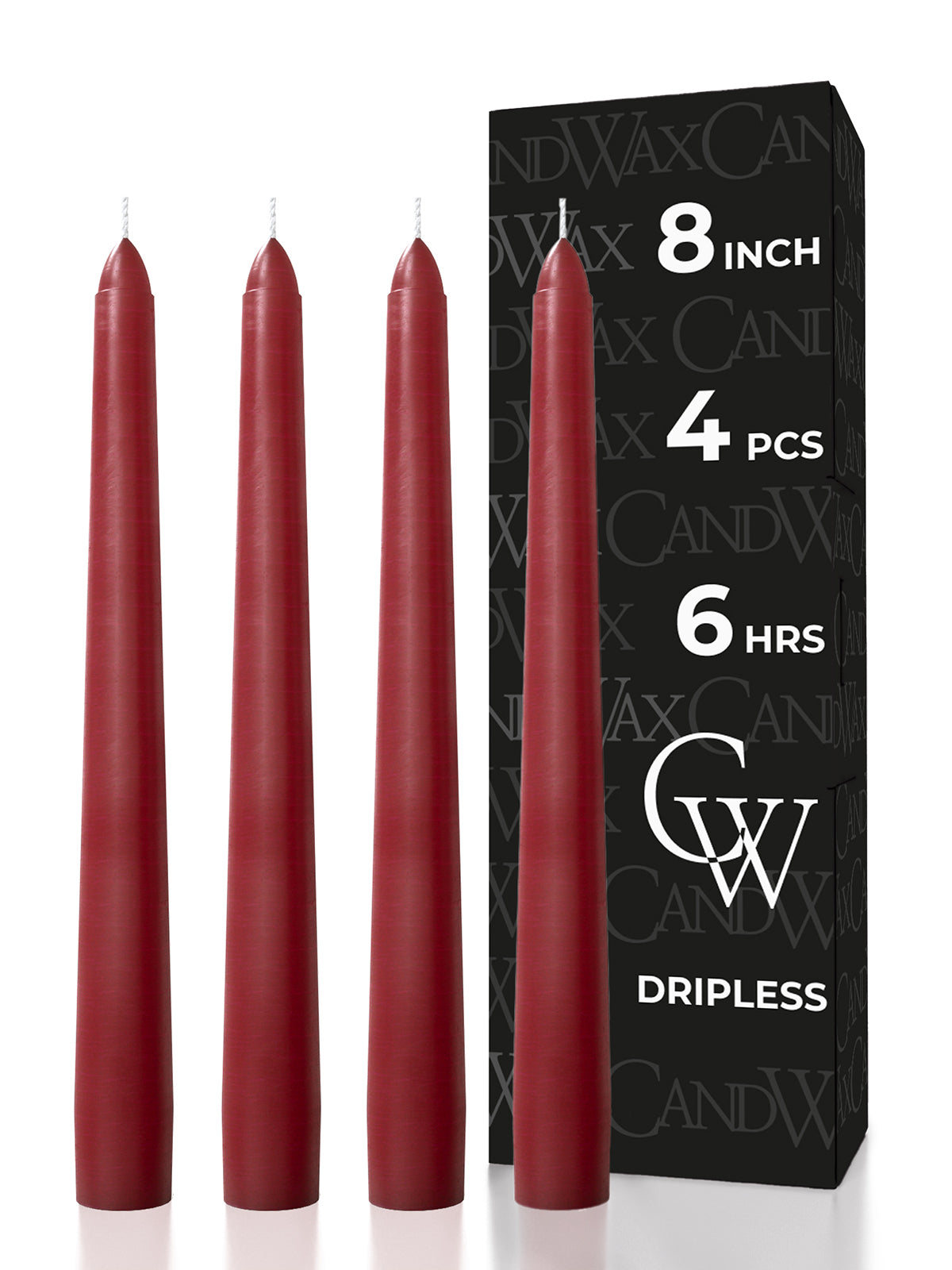 CANDWAX 8 inch Burgundy Taper Candles - 4 Pack Candle Sticks for Home Decor