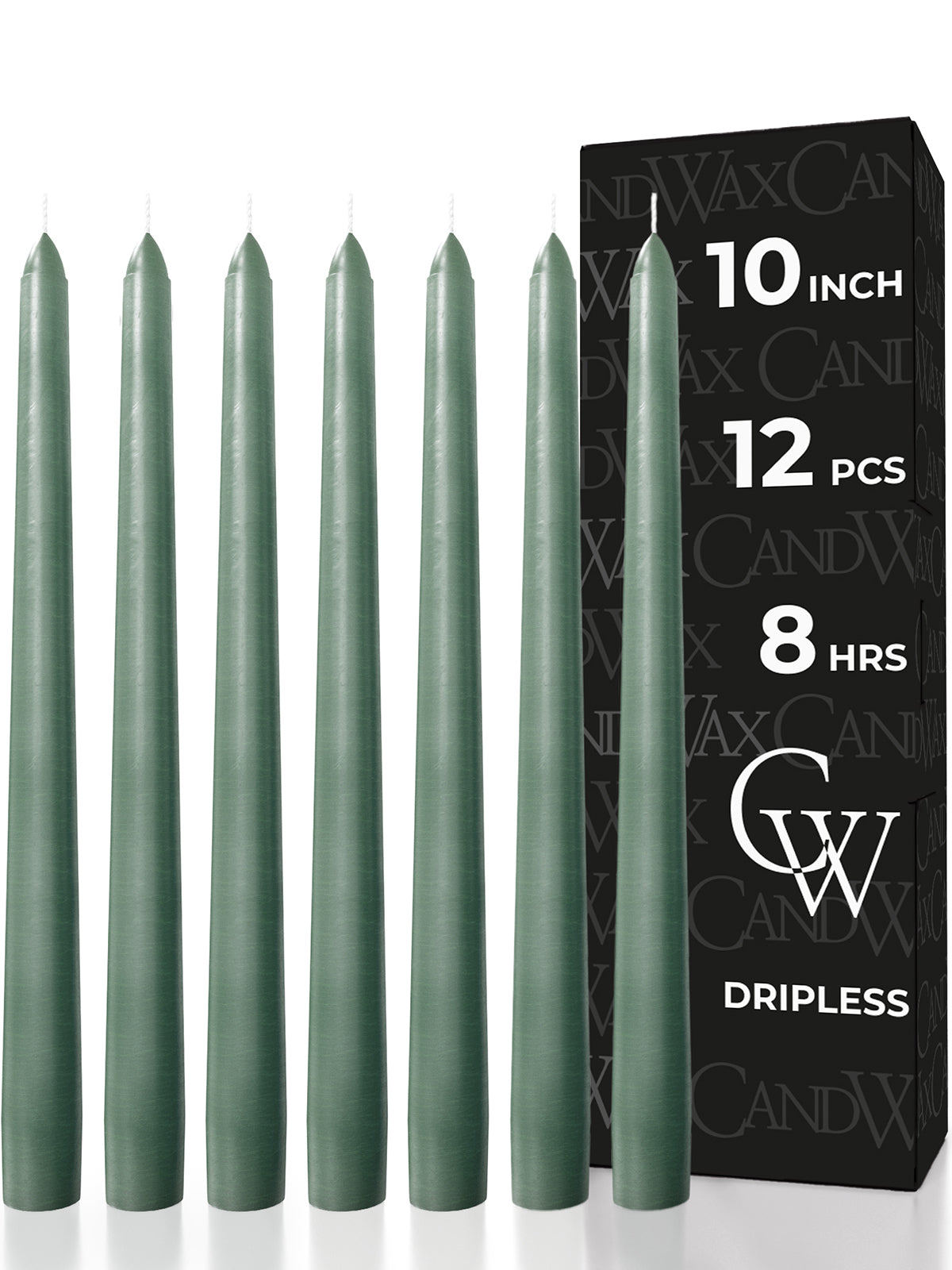 CANDWAX 10 Inch Taper Candles Sage Decor Unscented Candle Sticks 12 Pack