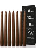 CANDWAX 8 Inch Taper Candles Brown Decor Unscented Candle Sticks 12 Pack