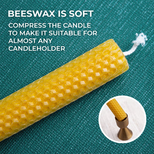 CANDWAX Hand Rolled Beeswax Candles 8 inch Set of 6 - Natural Beeswax Candles Honeycomb Perfect as Dinner Table Candles - 5 Hours Burning Handmade Beeswax Candles Taper - Bees Wax Candles for Home