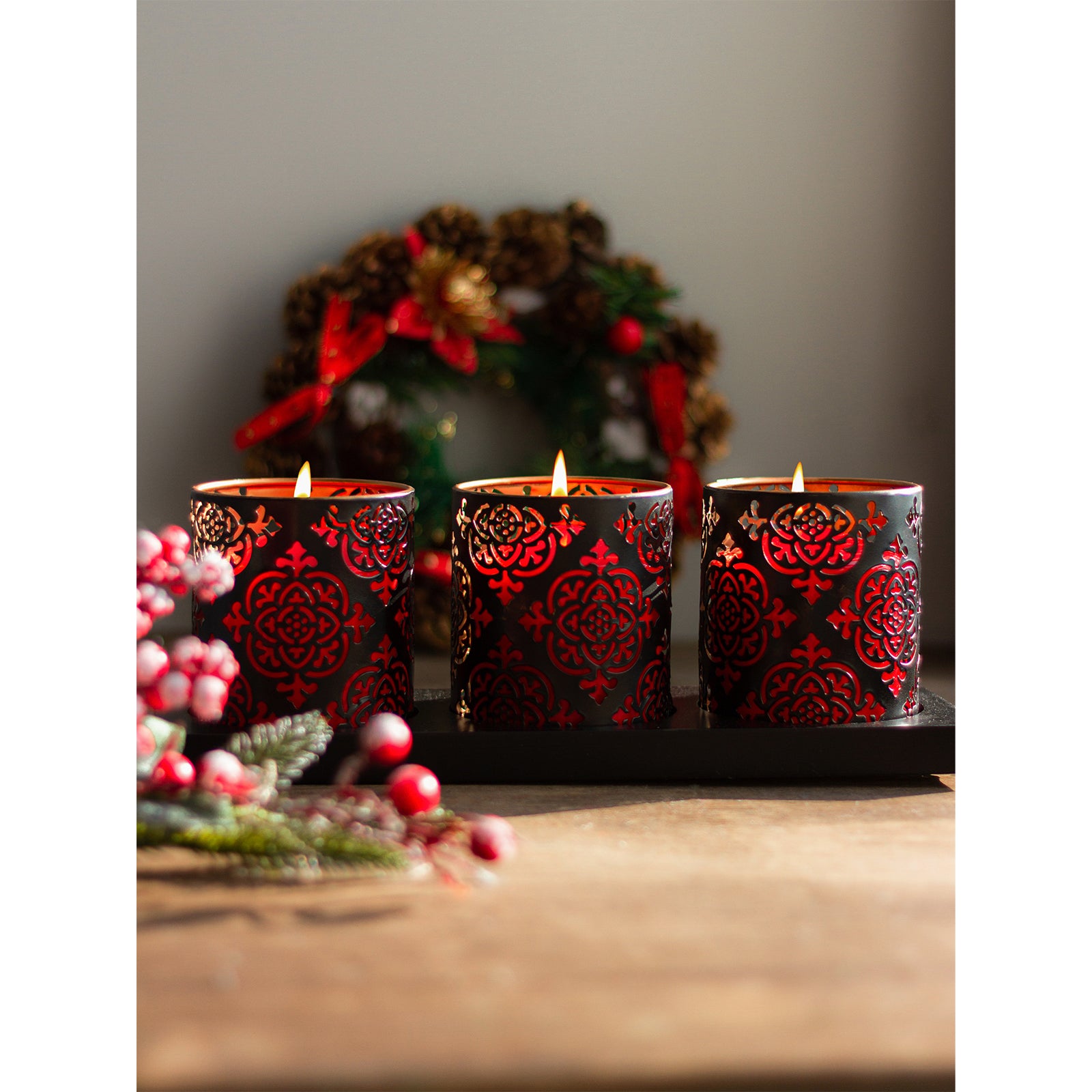 Candwax 3x3 Pillar Candles Set of 3 - Red Christmas Candles Pillar - 40-Hour Burn Time Self-Extinguishing Long Lasting Candles for Home Decor - Cone-Top Unscented Candles Pillar Red