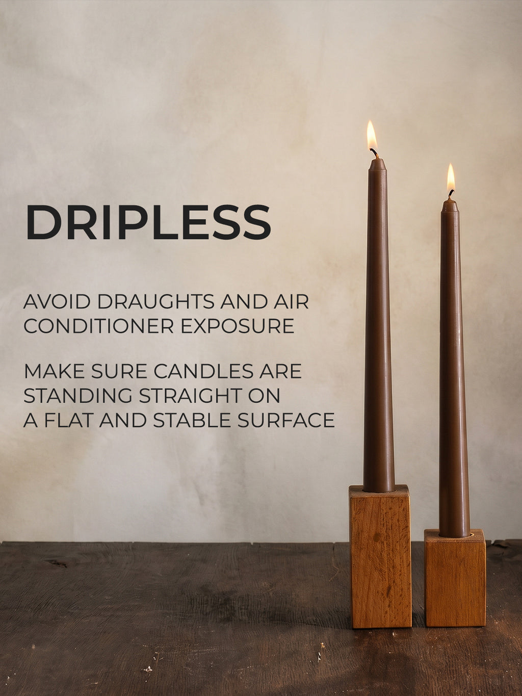 CANDWAX 8 Inch Taper Candles Brown Decor Unscented Candle Sticks 12 Pack