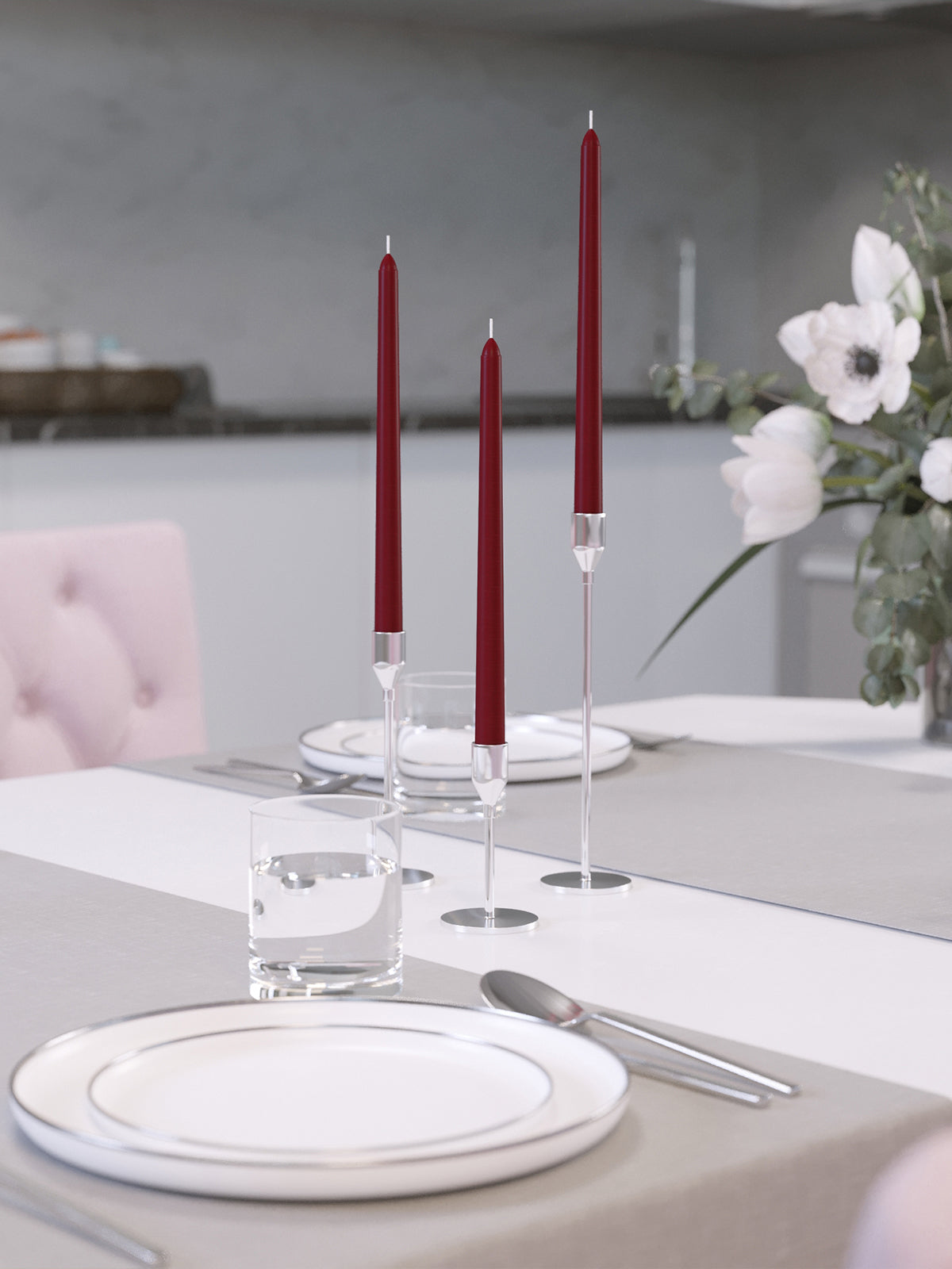 CANDWAX 8 Inch Taper Candles Burgundy Decor Unscented Candle Sticks 12 Pack