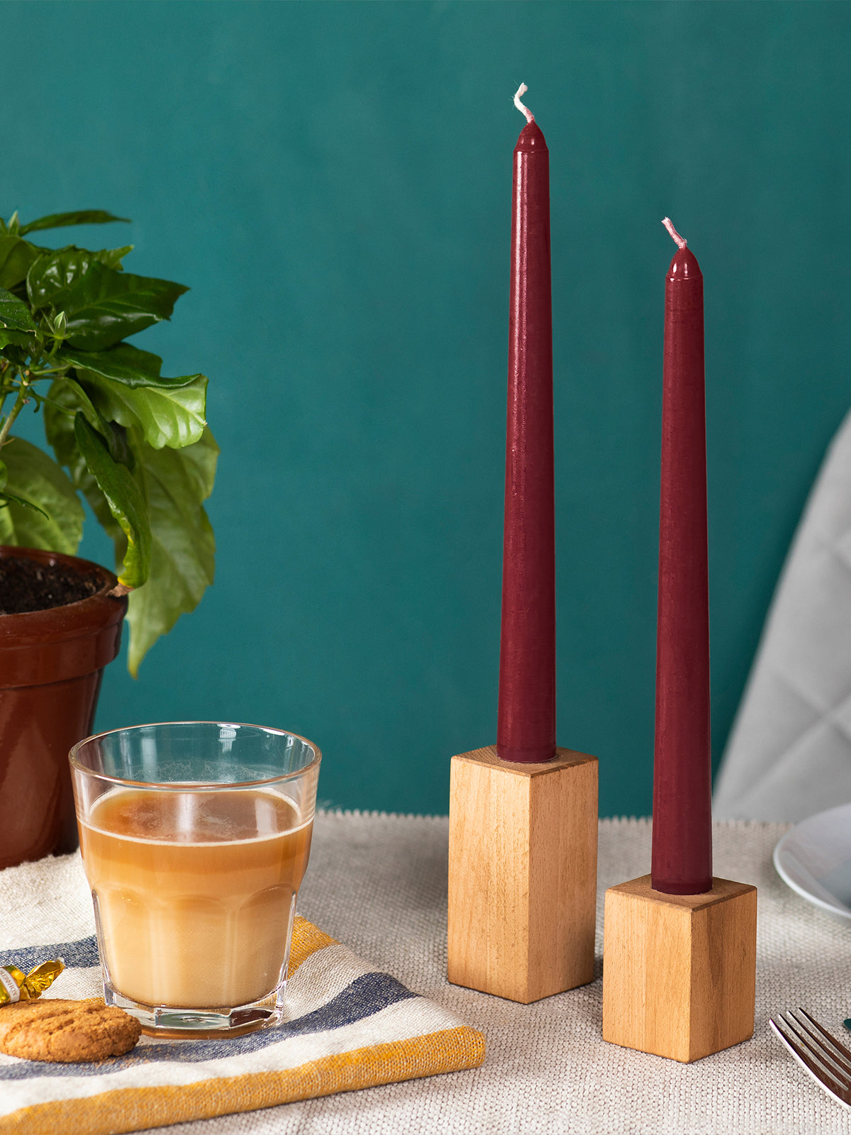 CANDWAX 8 inch Burgundy Taper Candles - 4 Pack Candle Sticks for Home Decor