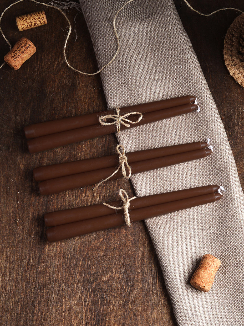 CANDWAX 8 Inch Taper Candles Brown Decor Unscented Candle Sticks 12 Pack