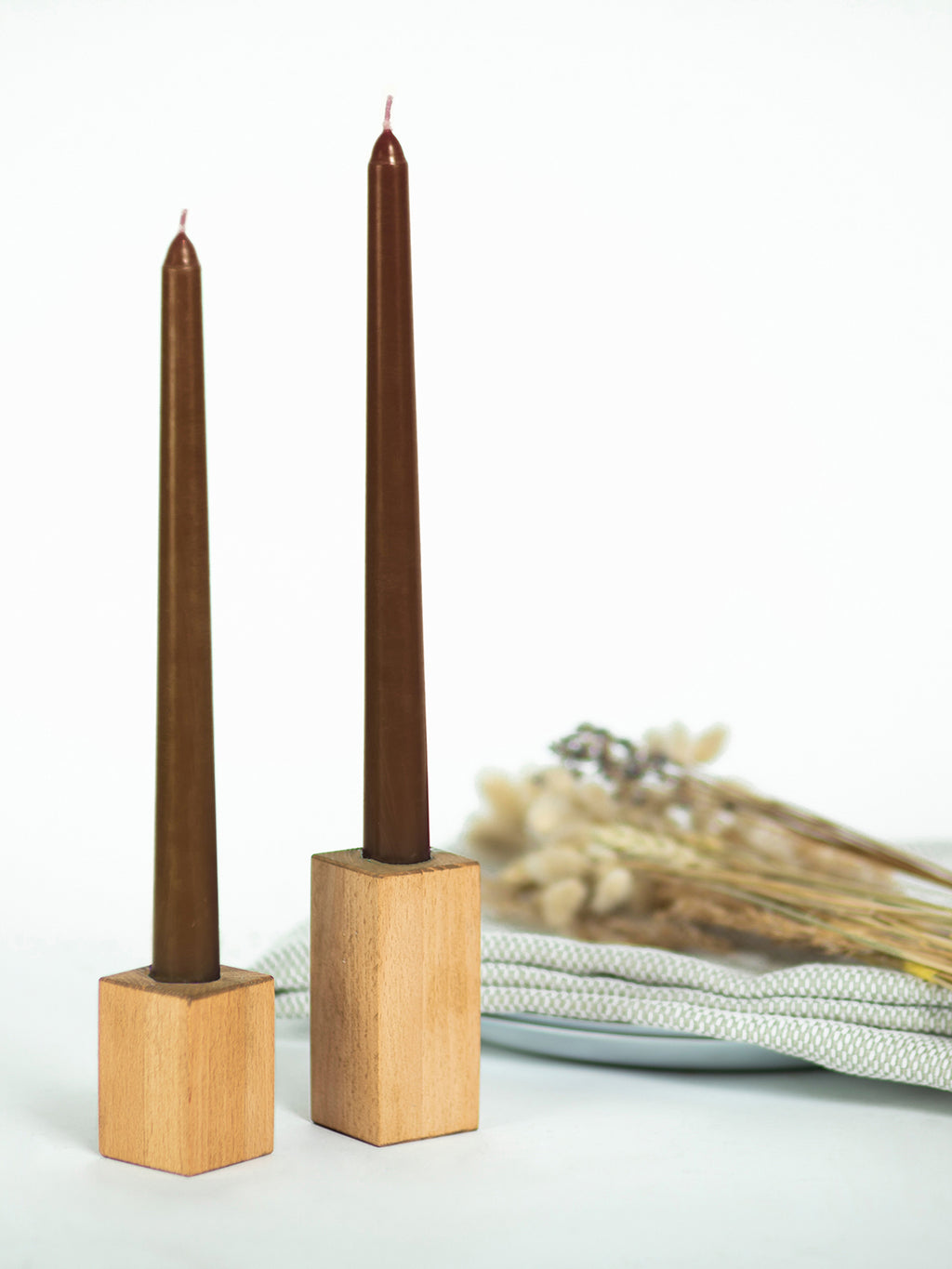 CANDWAX 8 Inch Taper Candles Brown Decor Unscented Candle Sticks 12 Pack