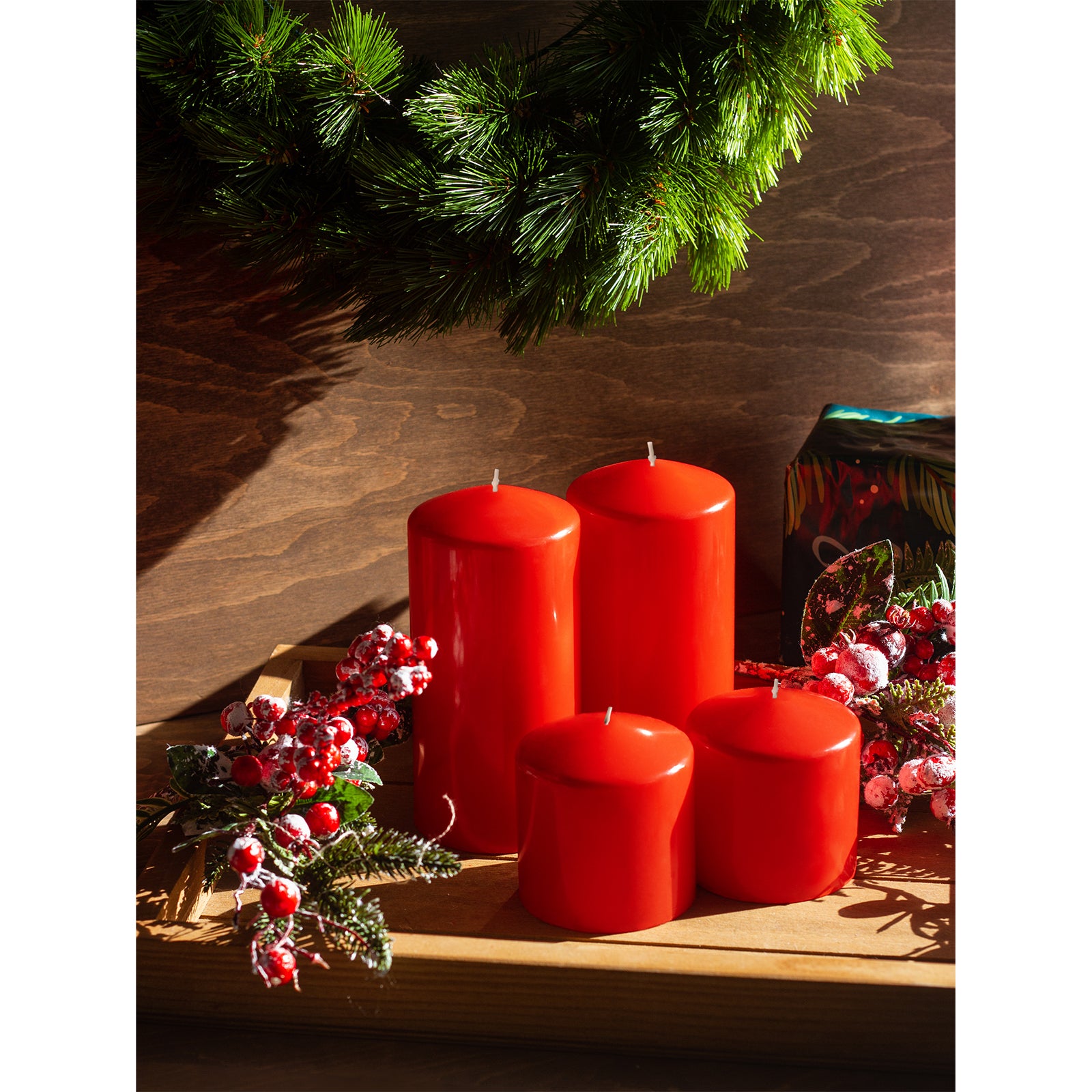 Candwax 3x3 Pillar Candles Set of 3 - Red Christmas Candles Pillar - 40-Hour Burn Time Self-Extinguishing Long Lasting Candles for Home Decor - Cone-Top Unscented Candles Pillar Red