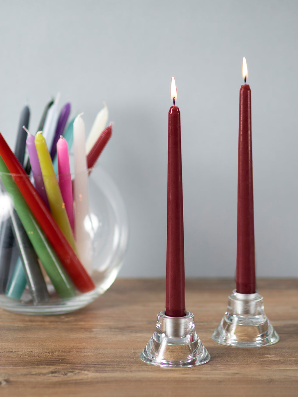 CANDWAX 8 Inch Taper Candles Burgundy Decor Unscented Candle Sticks 12 Pack