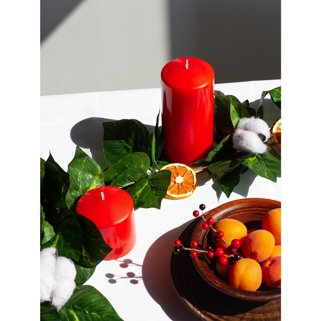 Red Pillar Candles - Solid Texture