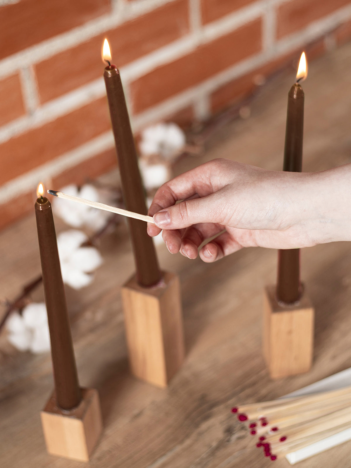 CANDWAX 8 Inch Taper Candles Brown Decor Unscented Candle Sticks 12 Pack