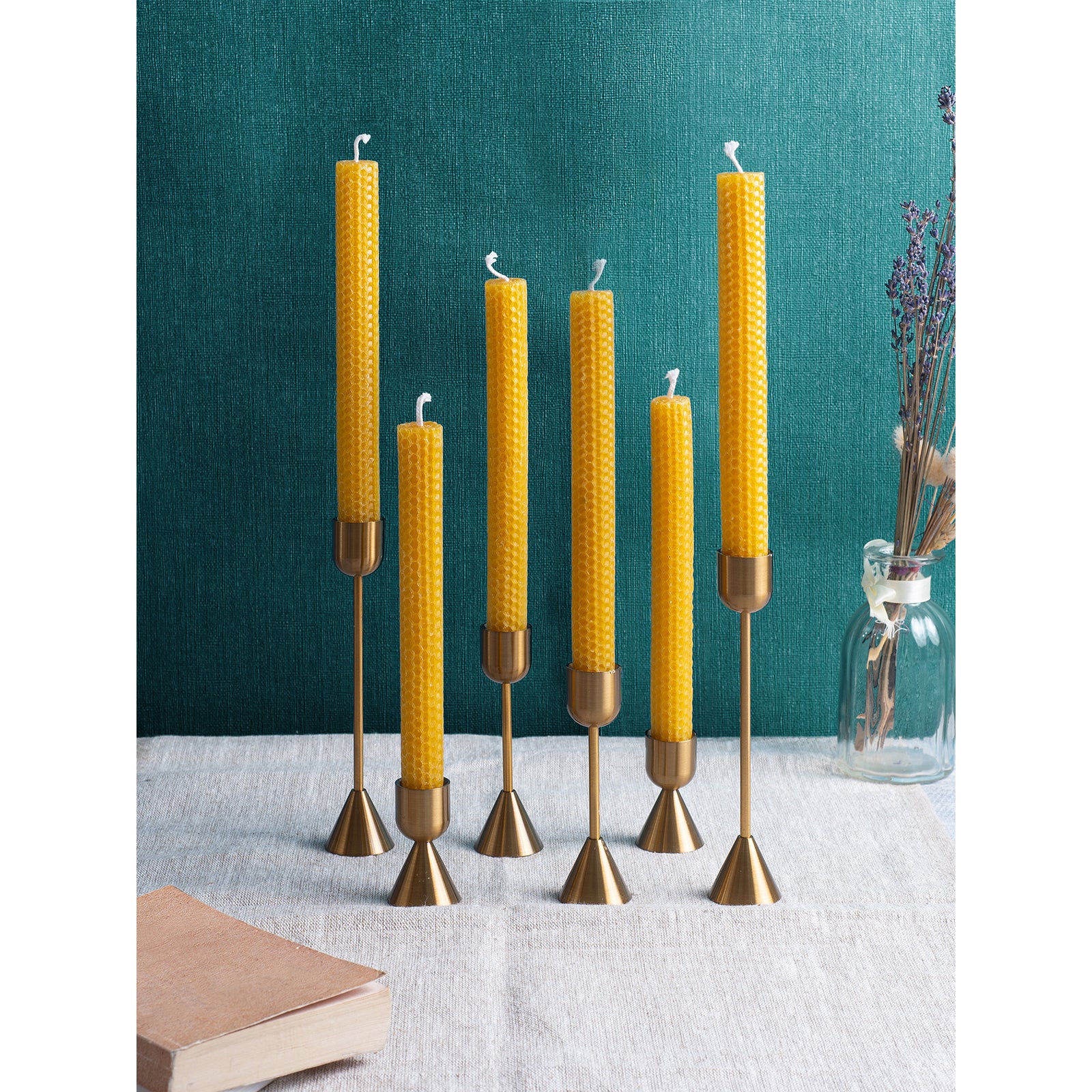 CANDWAX Hand Rolled Beeswax Candles 8 inch Set of 6 - Natural Beeswax Candles Honeycomb Perfect as Dinner Table Candles - 5 Hours Burning Handmade Beeswax Candles Taper - Bees Wax Candles for Home