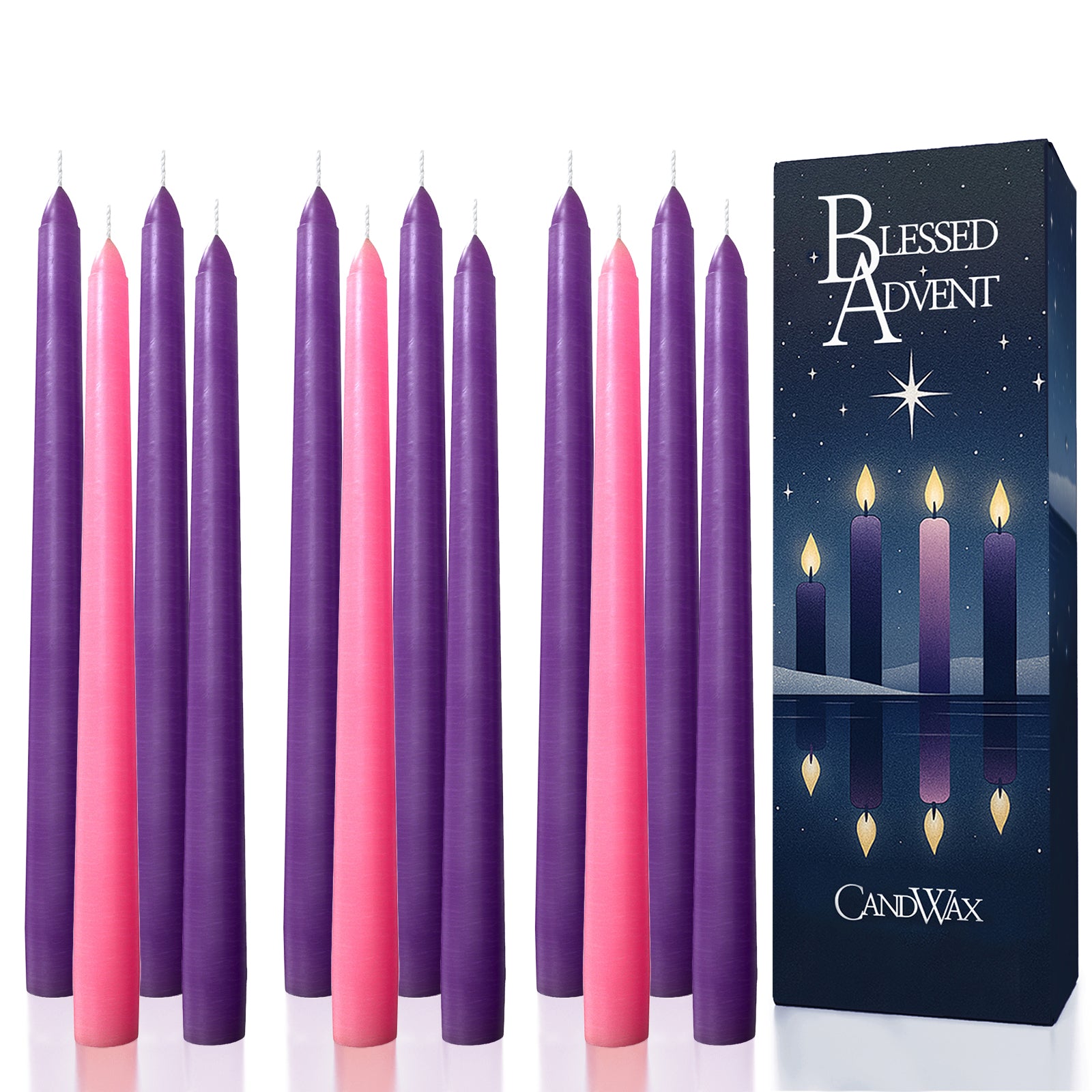 CANDWAX 10 inch Advent Taper Candles Set of 12