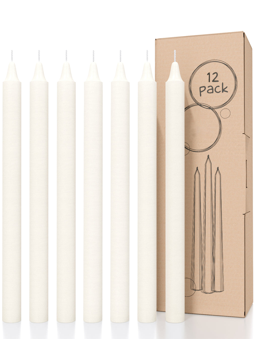Ivory Straight Candles - 12 pack