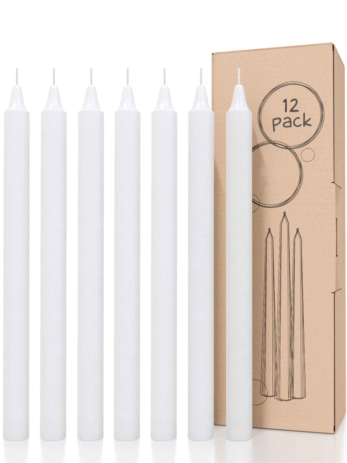 White Straight Candles - 12 pack