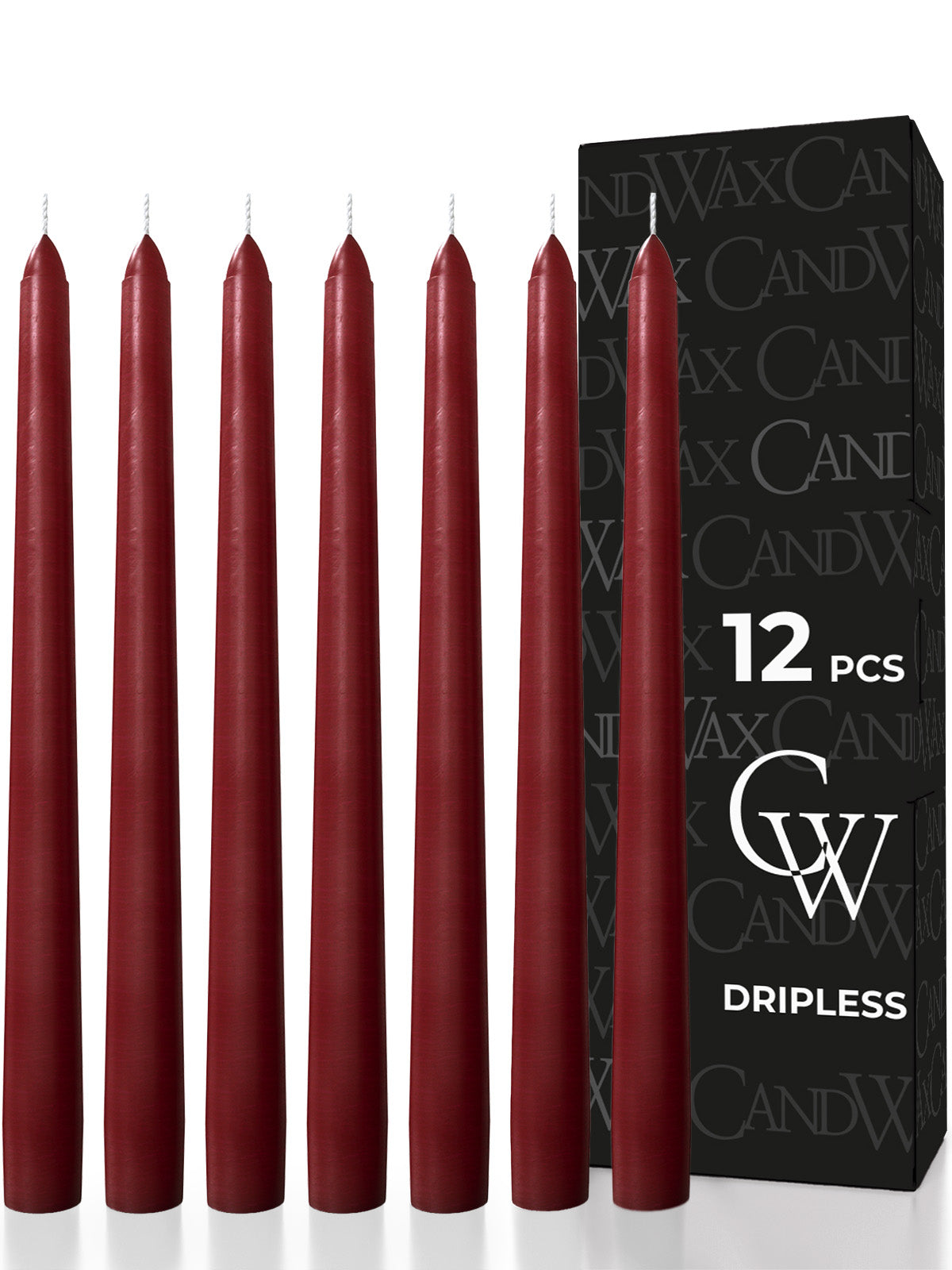Burgundy Taper Candles - 12 Pack