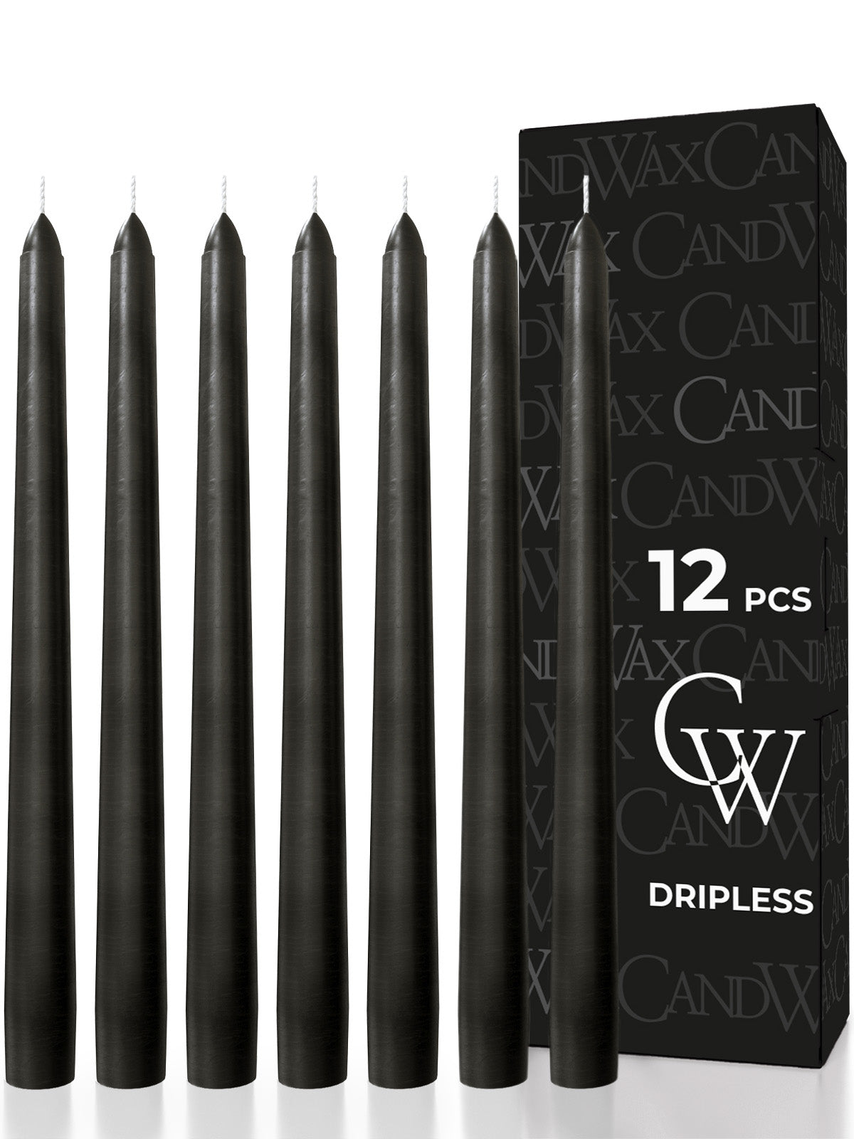 Coal Black Taper Candles - 12 pack