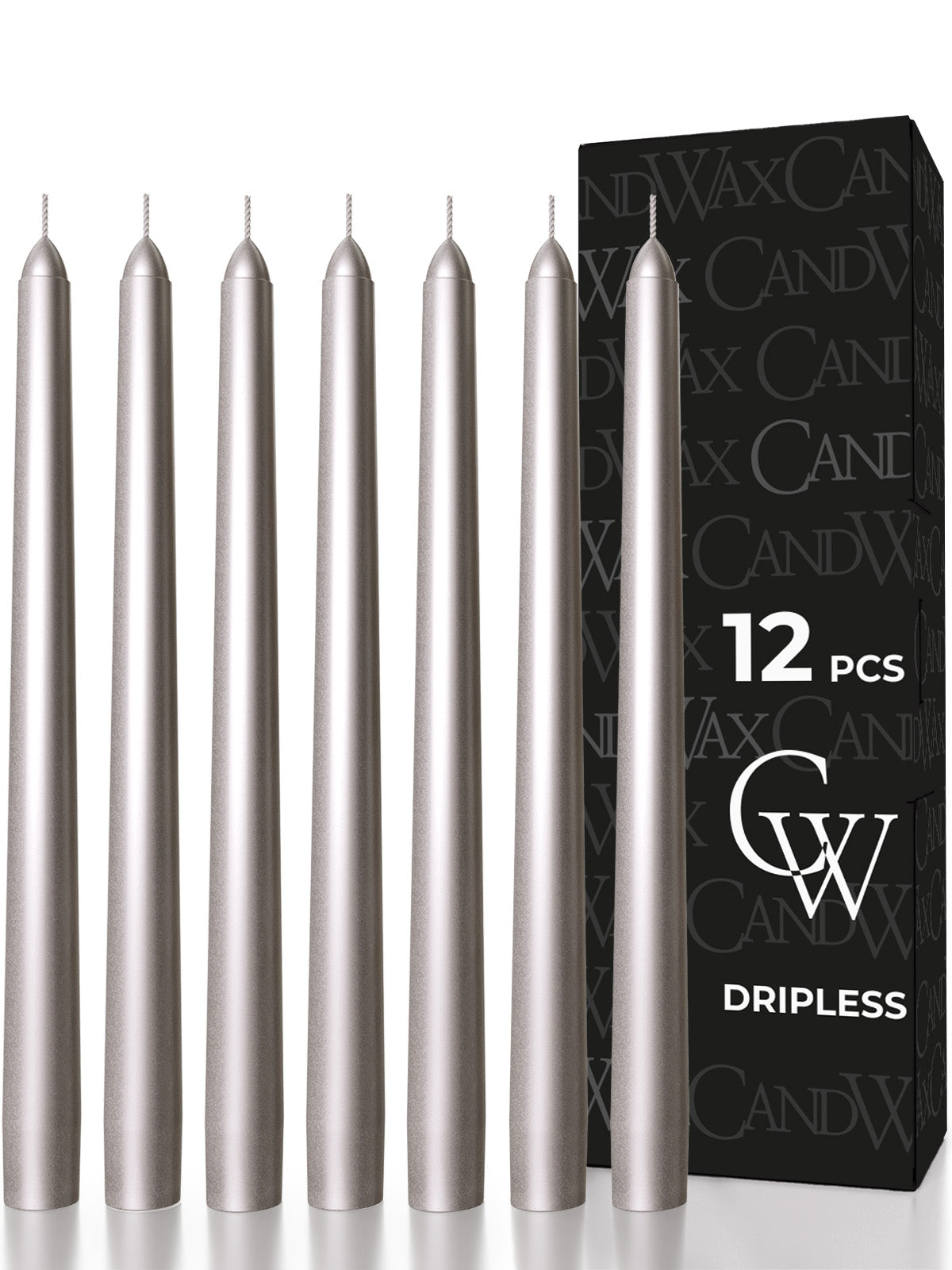 Silver Taper Candles - 12 pack